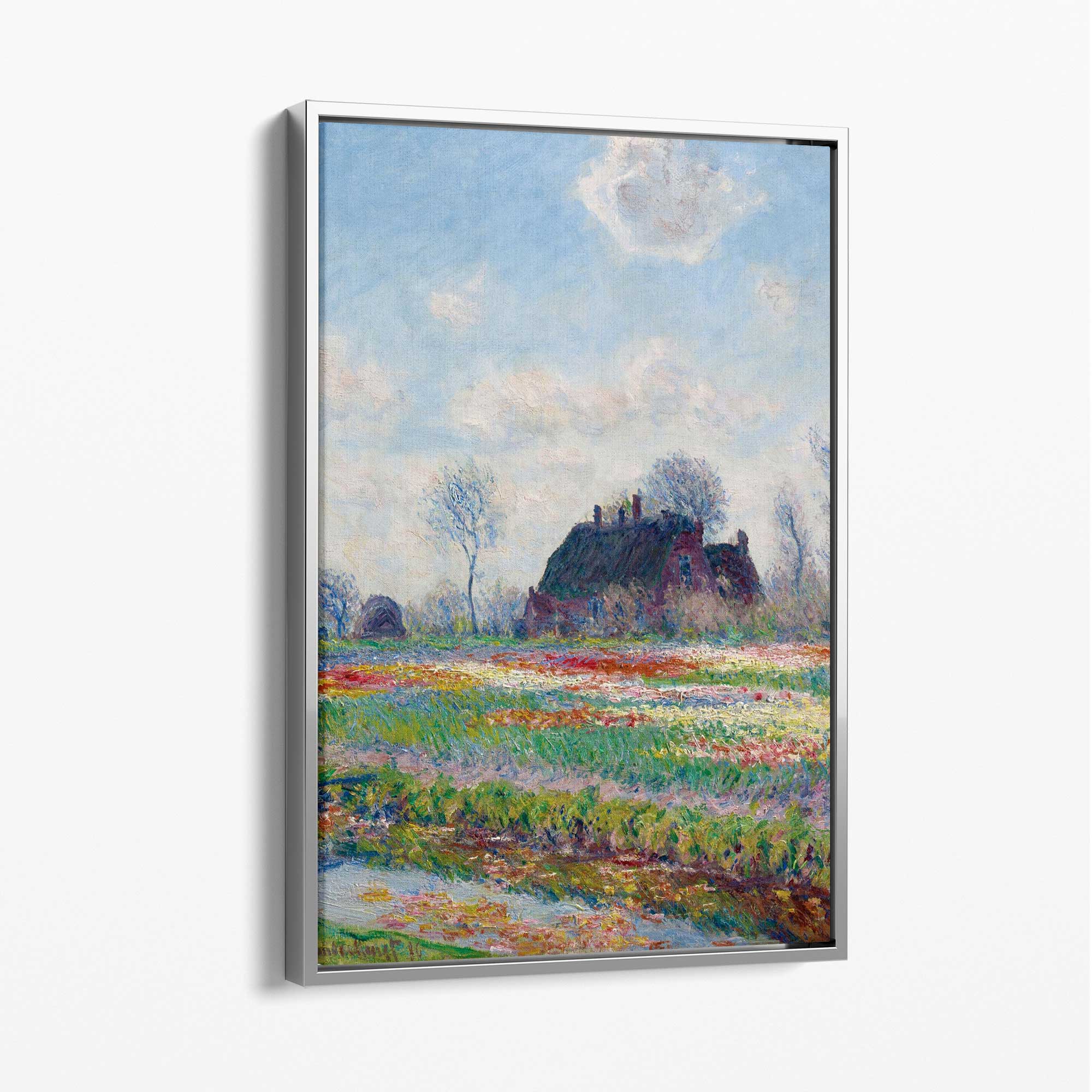 Claude Monet Tulip Fields Canvas Art Print with Silver Float Frame