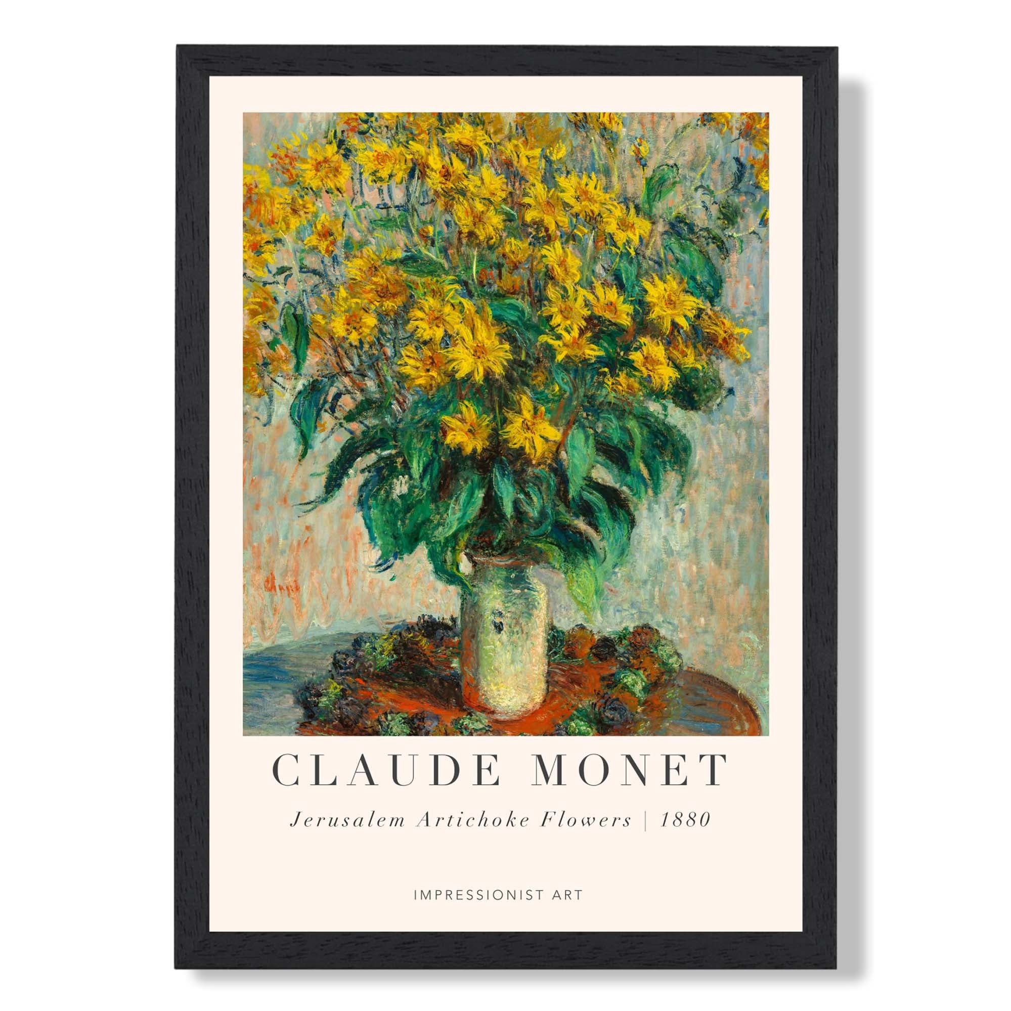 Claude Monet Jerusalem Artichoke Flowers print in Black Wooden Frame