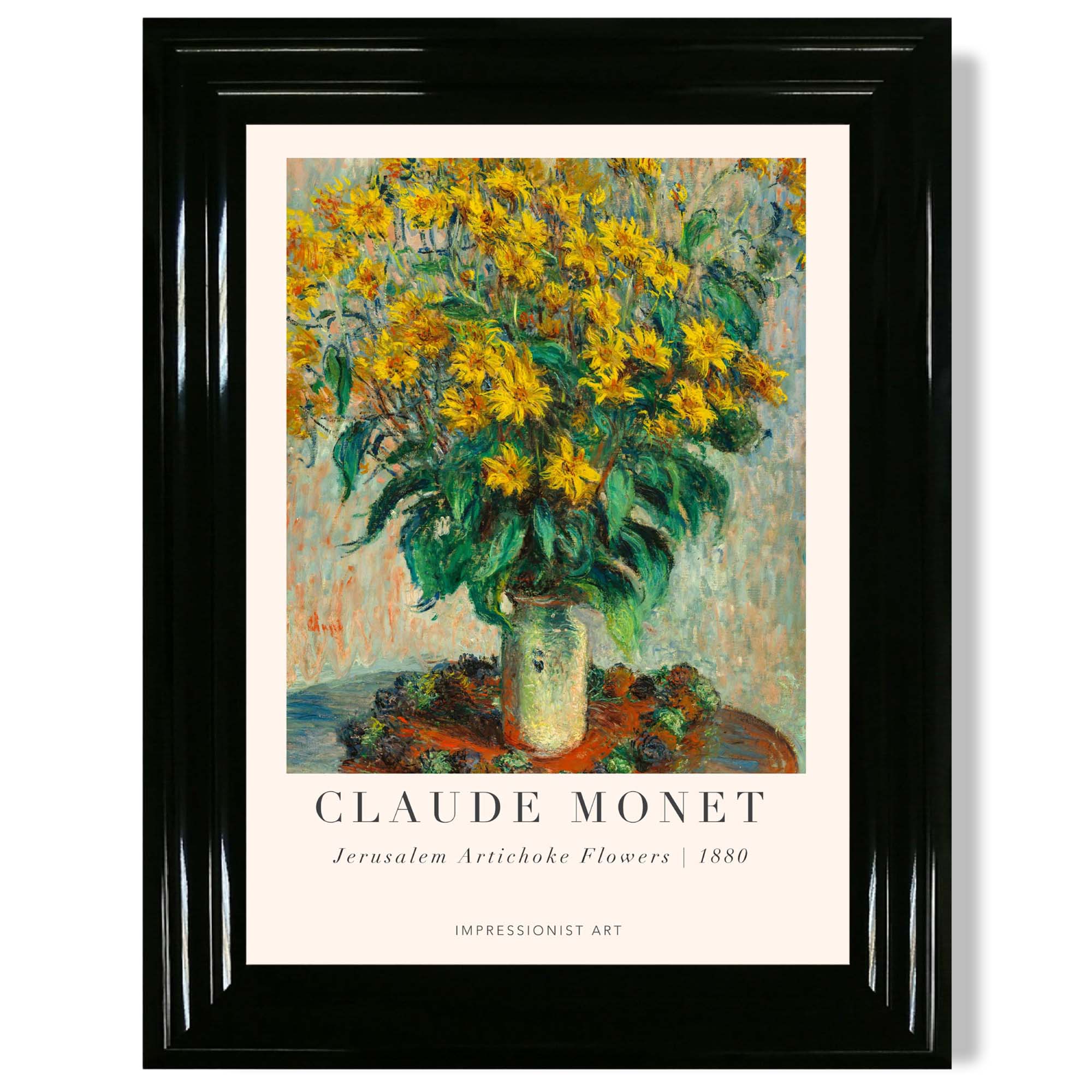 Claude Monet Jerusalem Artichoke Flowers print in Black Glossy Frame