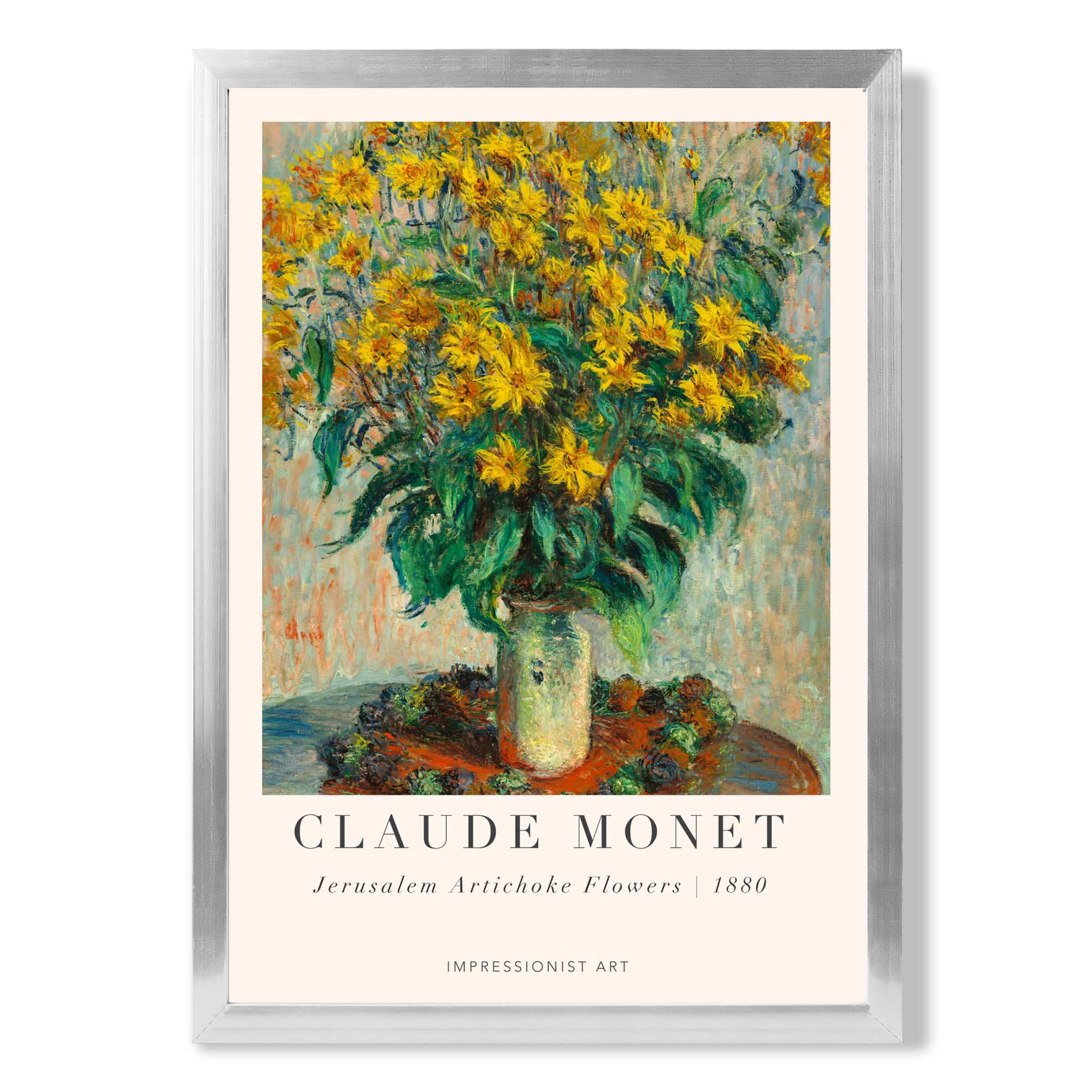 Claude Monet Jerusalem Artichoke Flowers print in Silver Wooden Frame