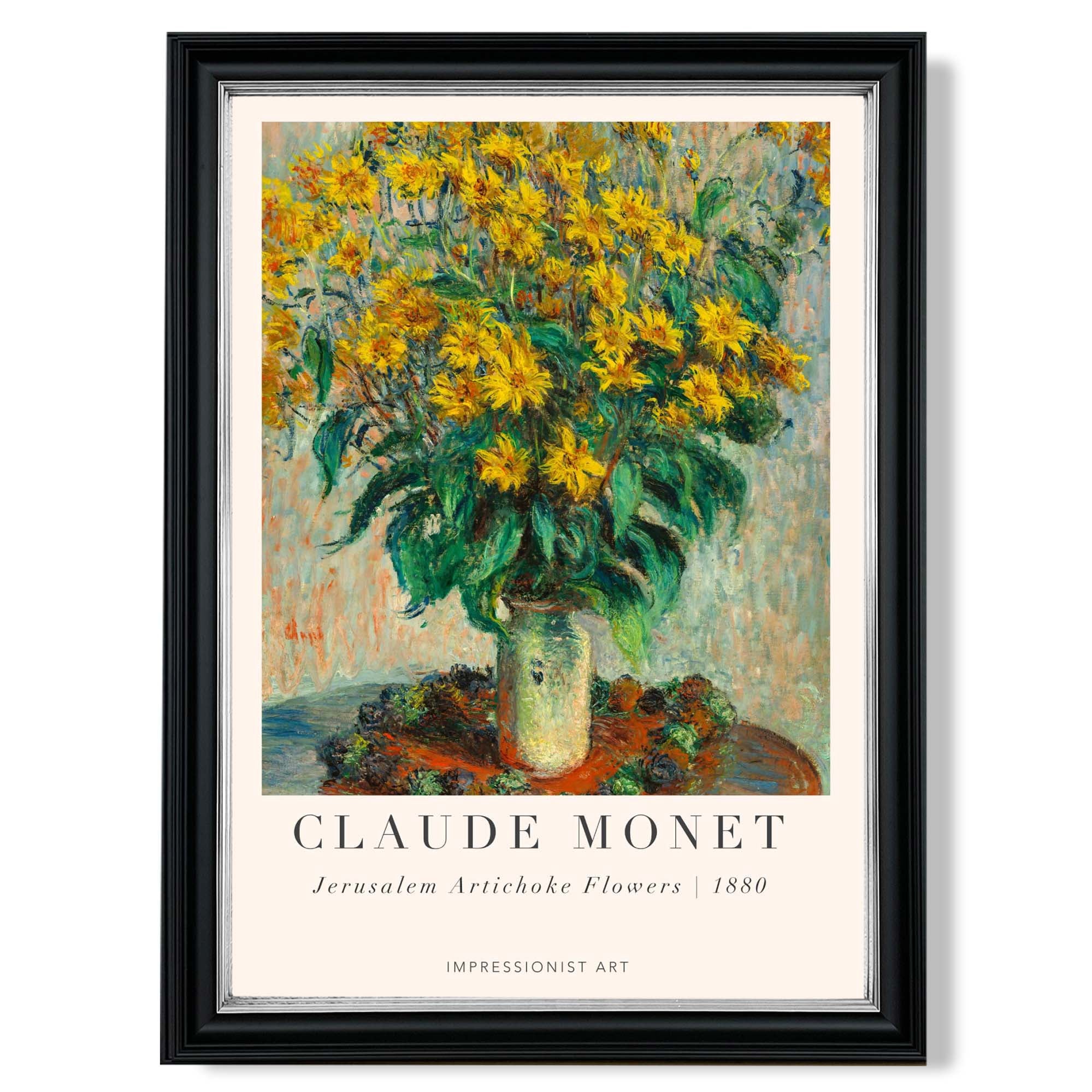 Claude Monet Jerusalem Artichoke Flowers print in Black and silver Frame