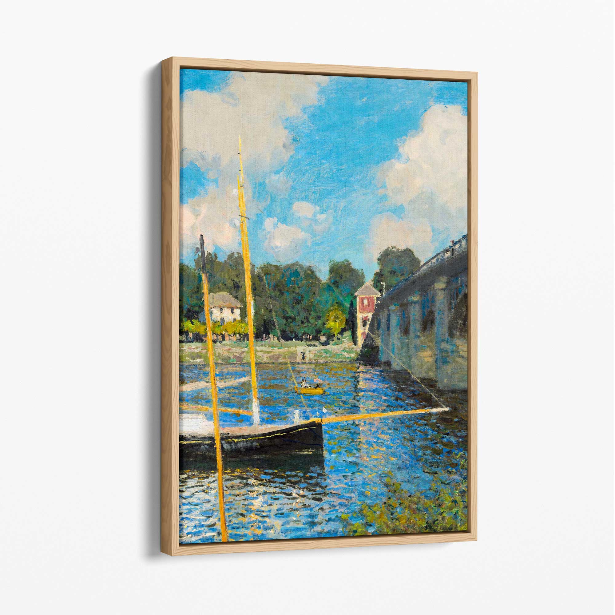 Claude Monet The Bridge at Argenteuil Canvas Art Print with Oak Float Frame