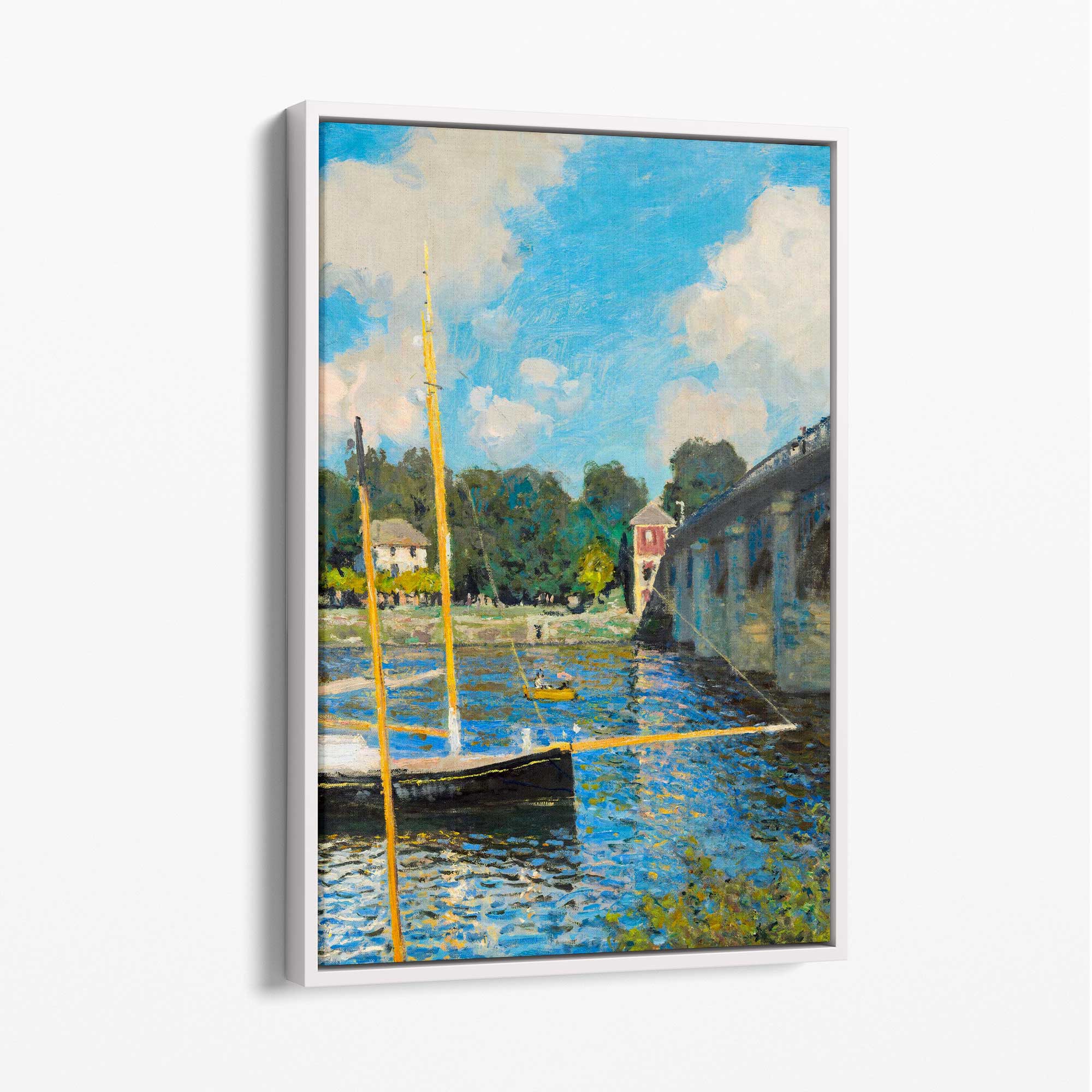 Claude Monet The Bridge at Argenteuil Canvas Art Print with White Float Frame