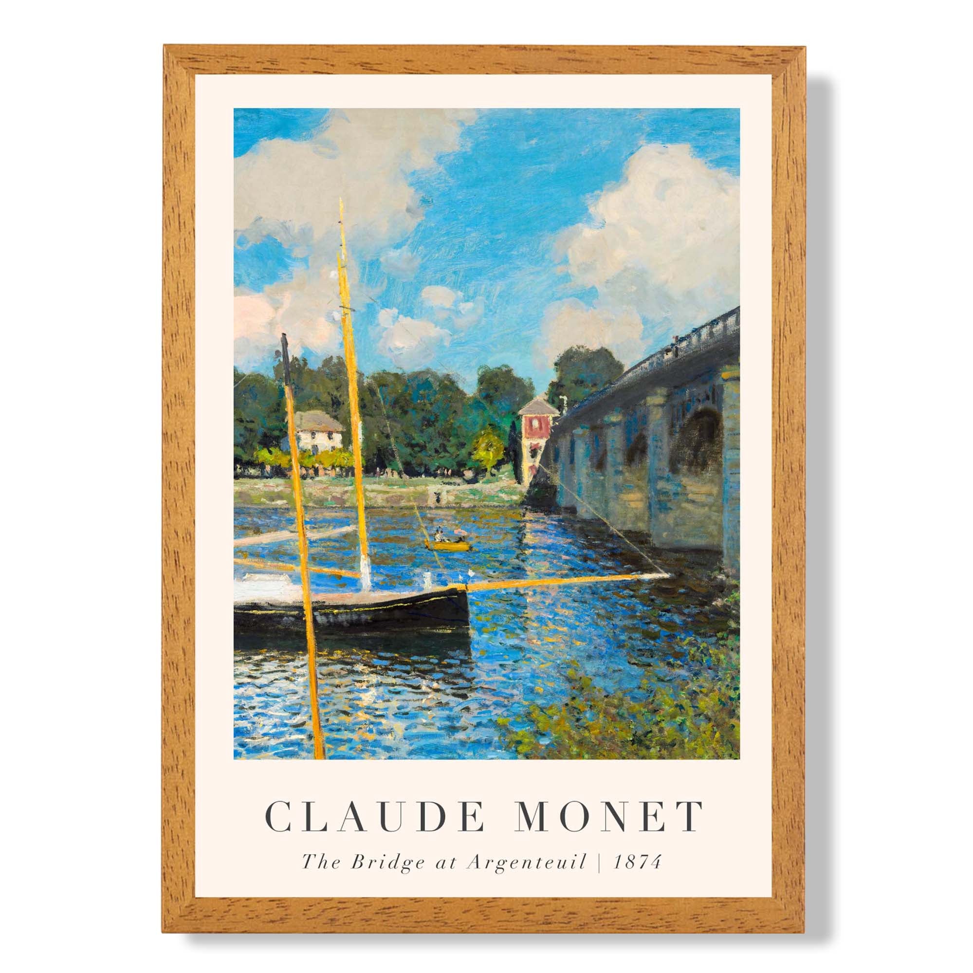 Claude Monet The Bridge at Argenteuil print in Oak Wooden Frame