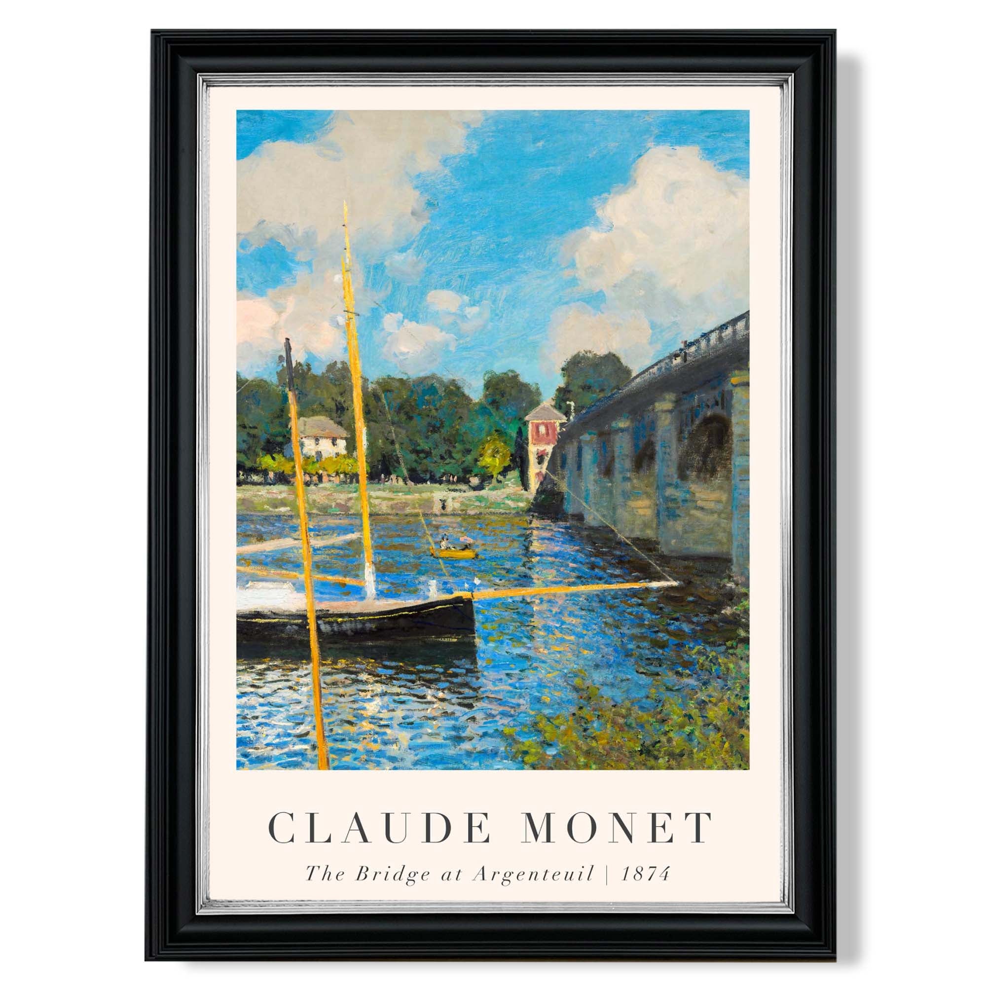 Claude Monet The Bridge at Argenteuil print in Black and silver Frame