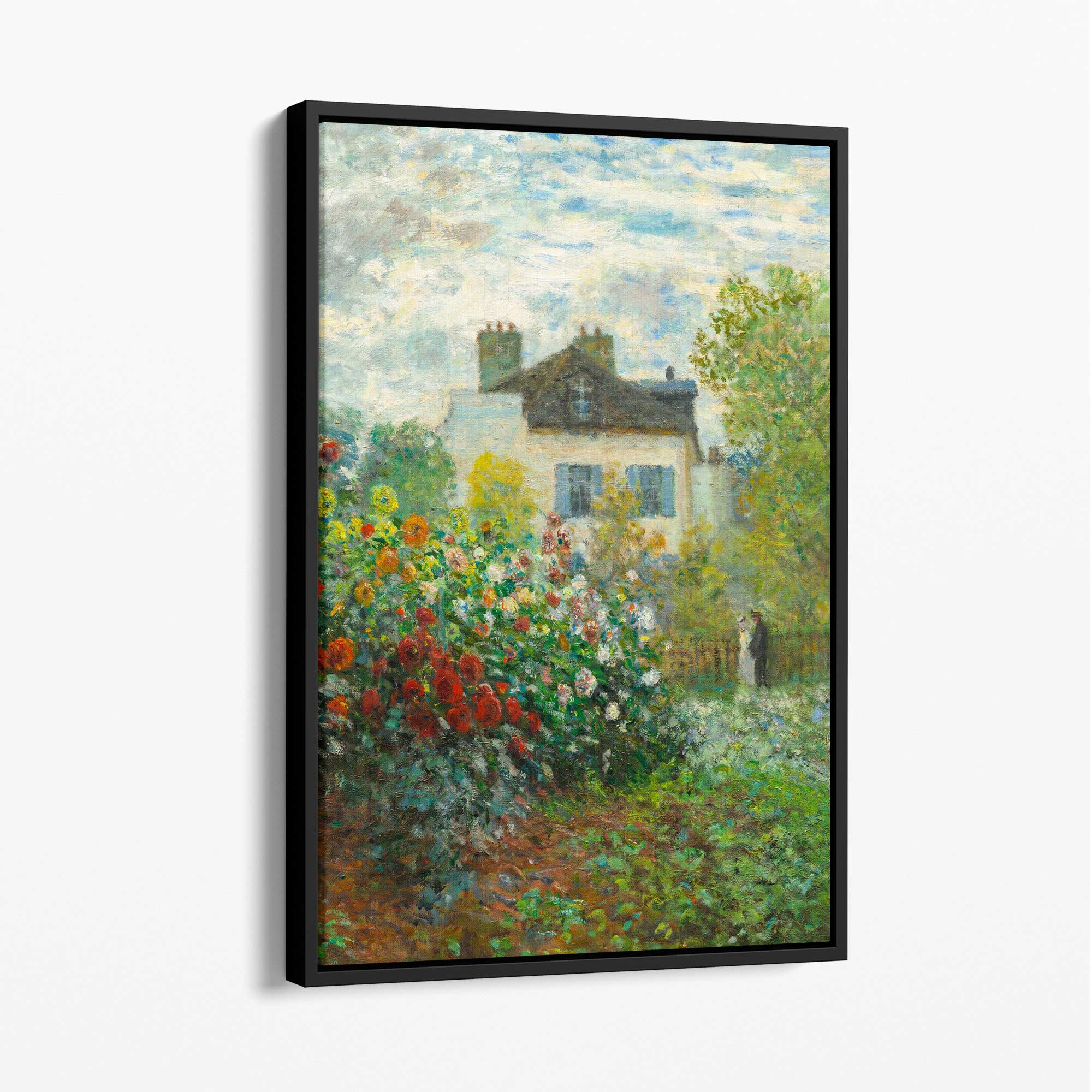 Claude Monet Artist's Garden Argenteuil Canvas Art Print with Black Float Frame
