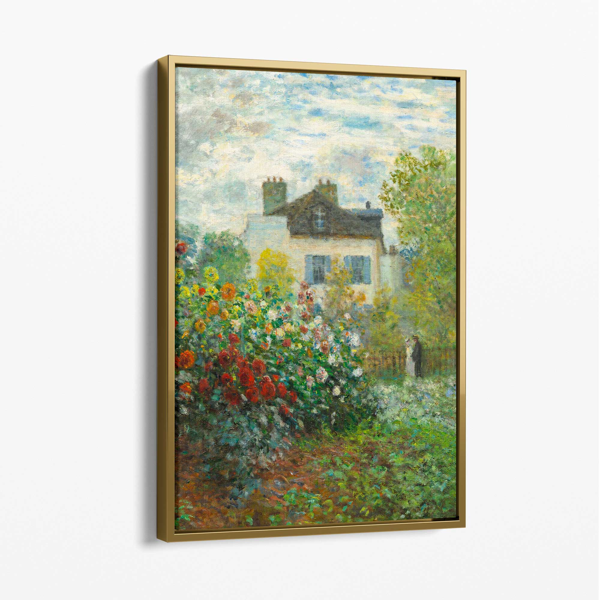 Claude Monet Artist's Garden Argenteuil Canvas Art Print with Gold Float Frame