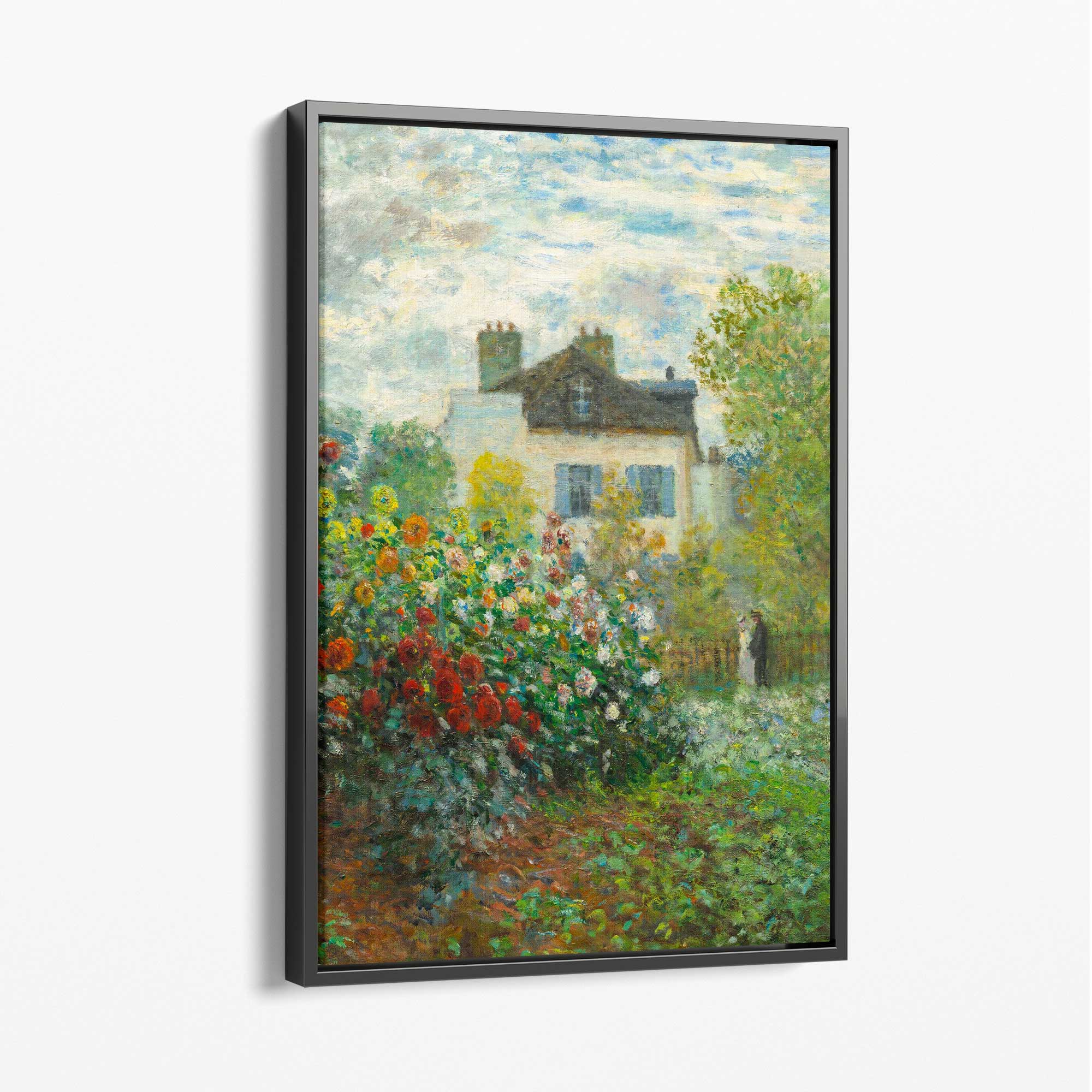 Claude Monet Artist's Garden Argenteuil Canvas Art Print with Grey Float Frame