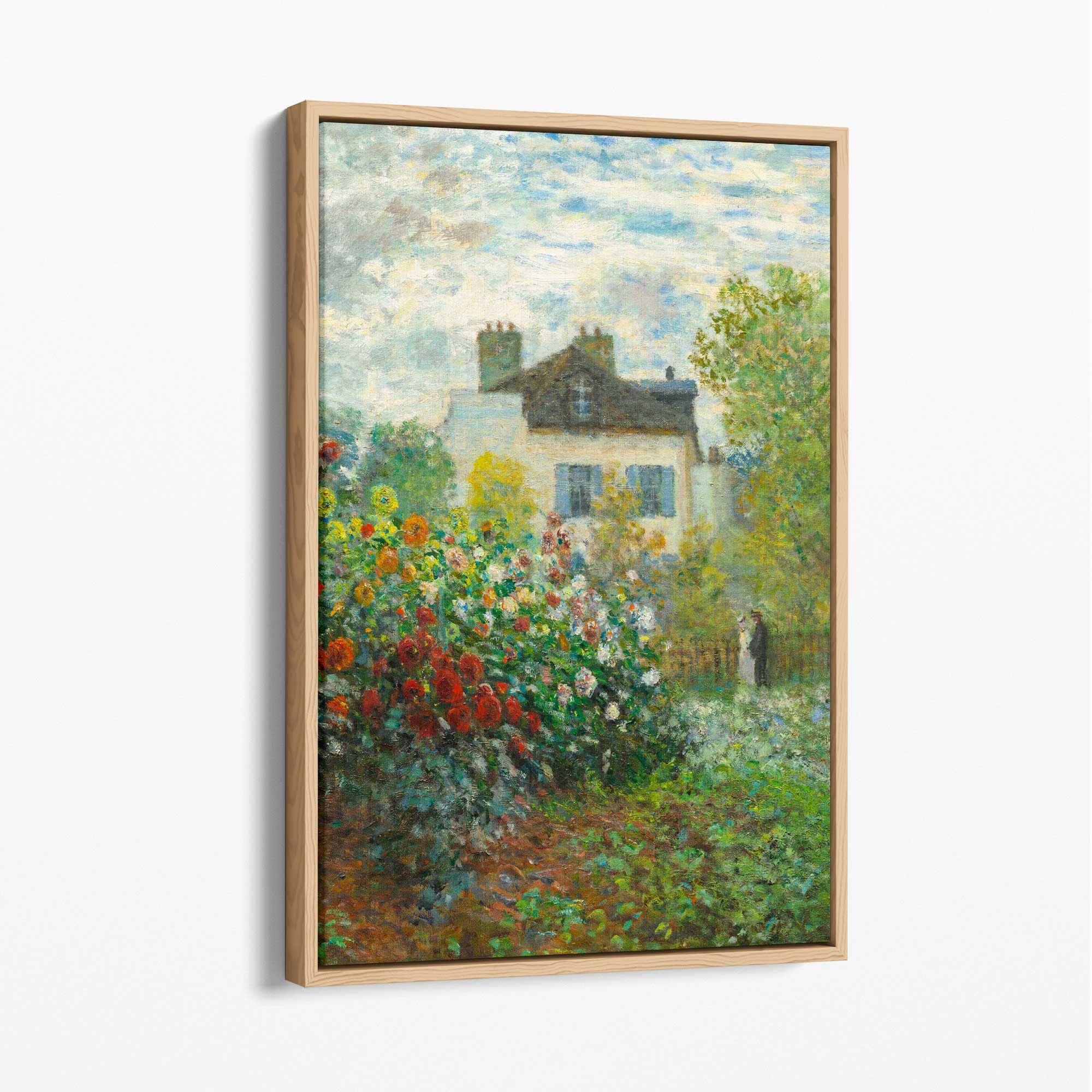 Claude Monet Artist's Garden Argenteuil Canvas Art Print with Oak Float Frame