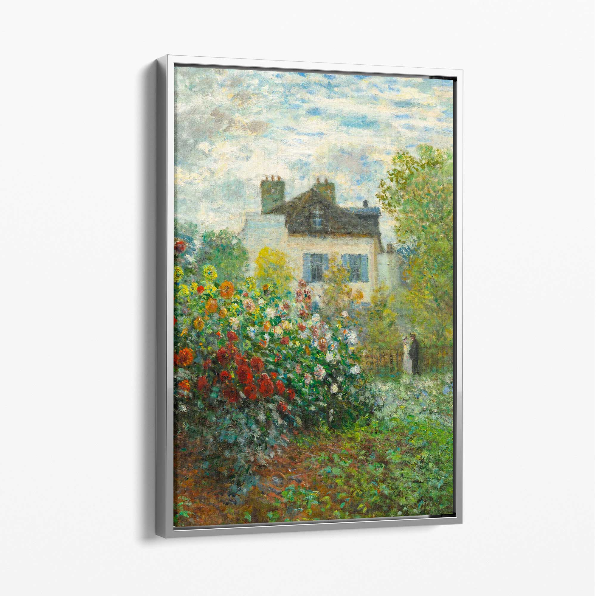 Claude Monet Artist's Garden Argenteuil Canvas Art Print with Silver Float Frame