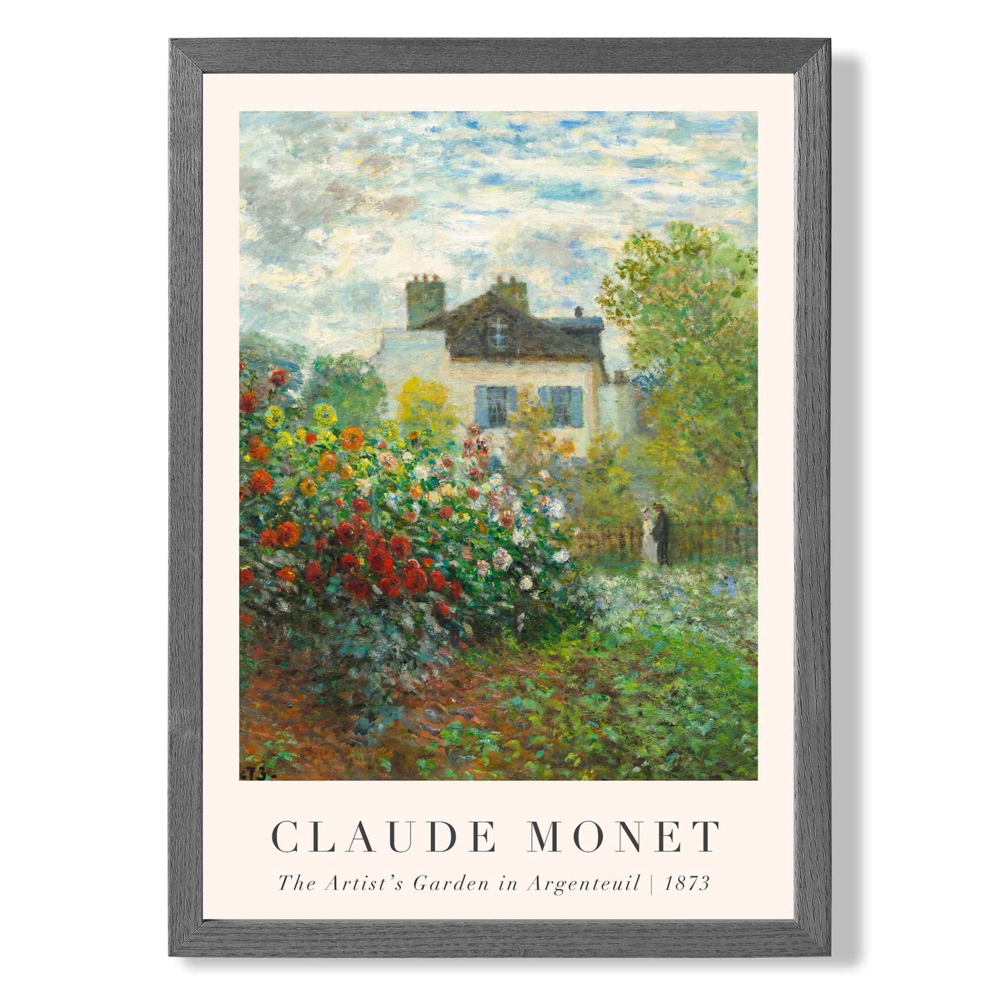 Claude Monet Artist's Garden Argenteuil print in Dark Grey Wooden Frame