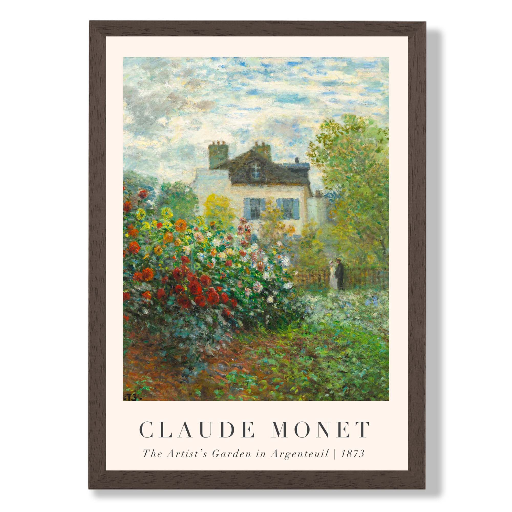 Claude Monet Artist's Garden Argenteuil print in Dark Wooden Frame
