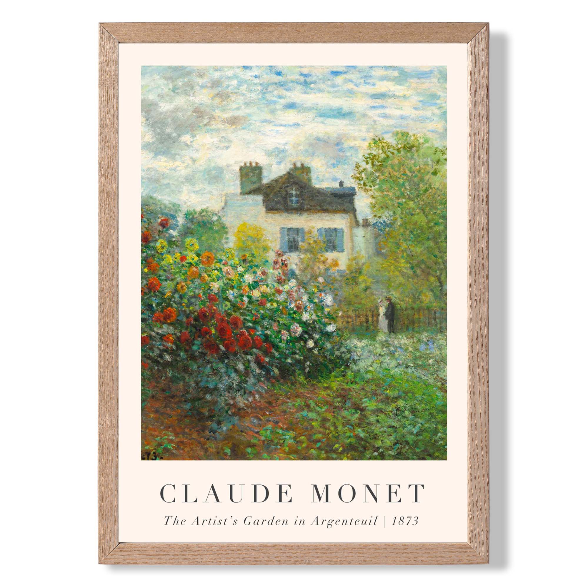 Claude Monet Artist's Garden Argenteuil print in Light Oak Wooden Frame