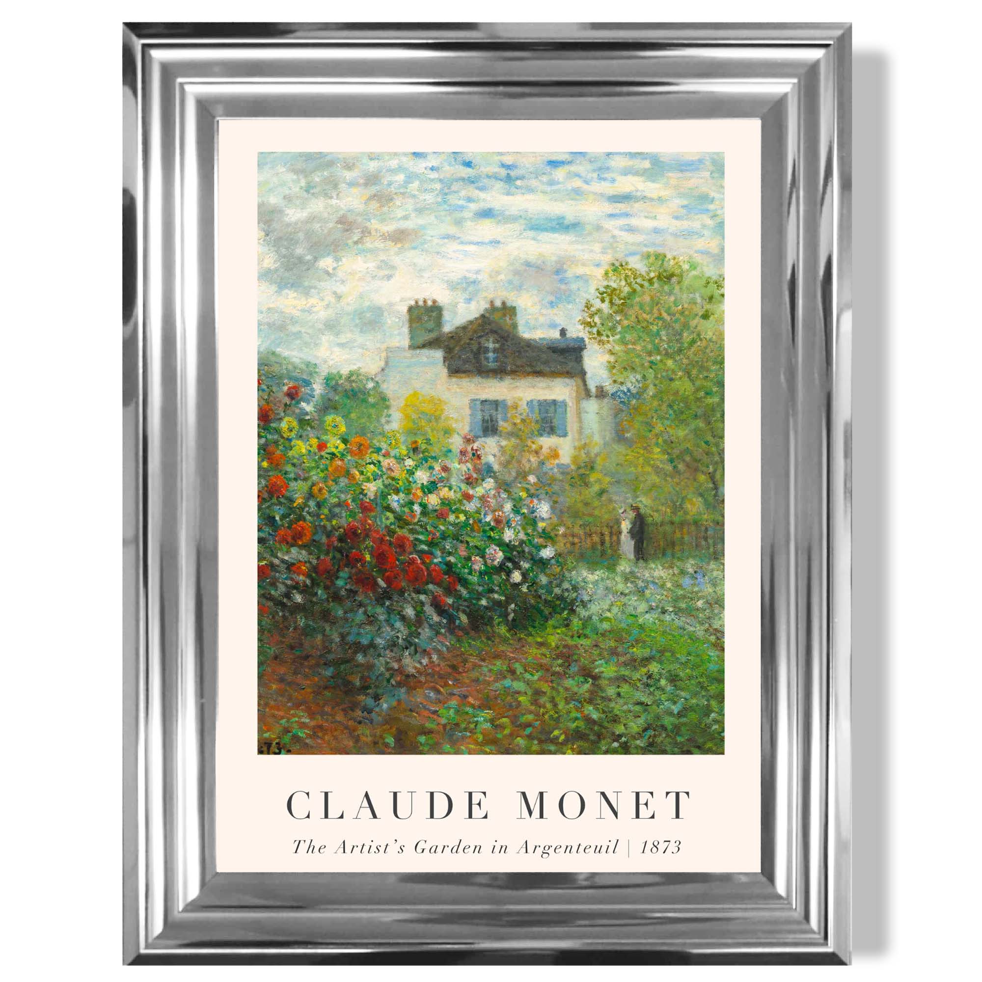 Claude Monet Artist's Garden Argenteuil print in Chrome Glossy Frame