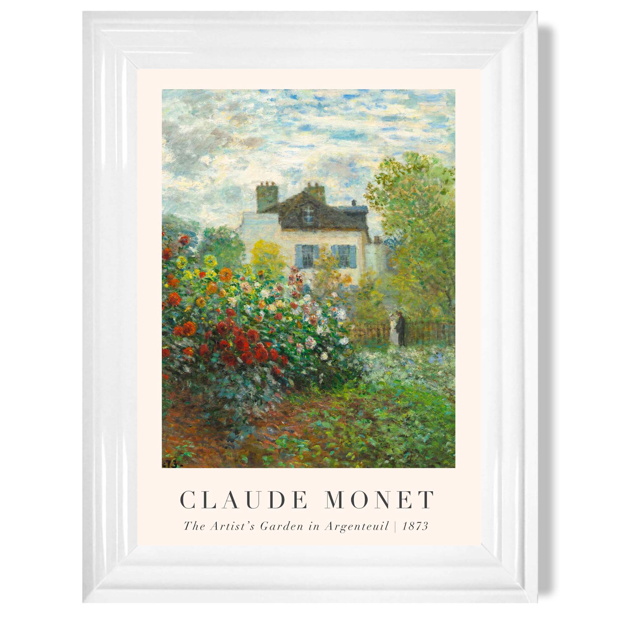 Claude Monet Artist's Garden Argenteuil print in White Glossy Frame