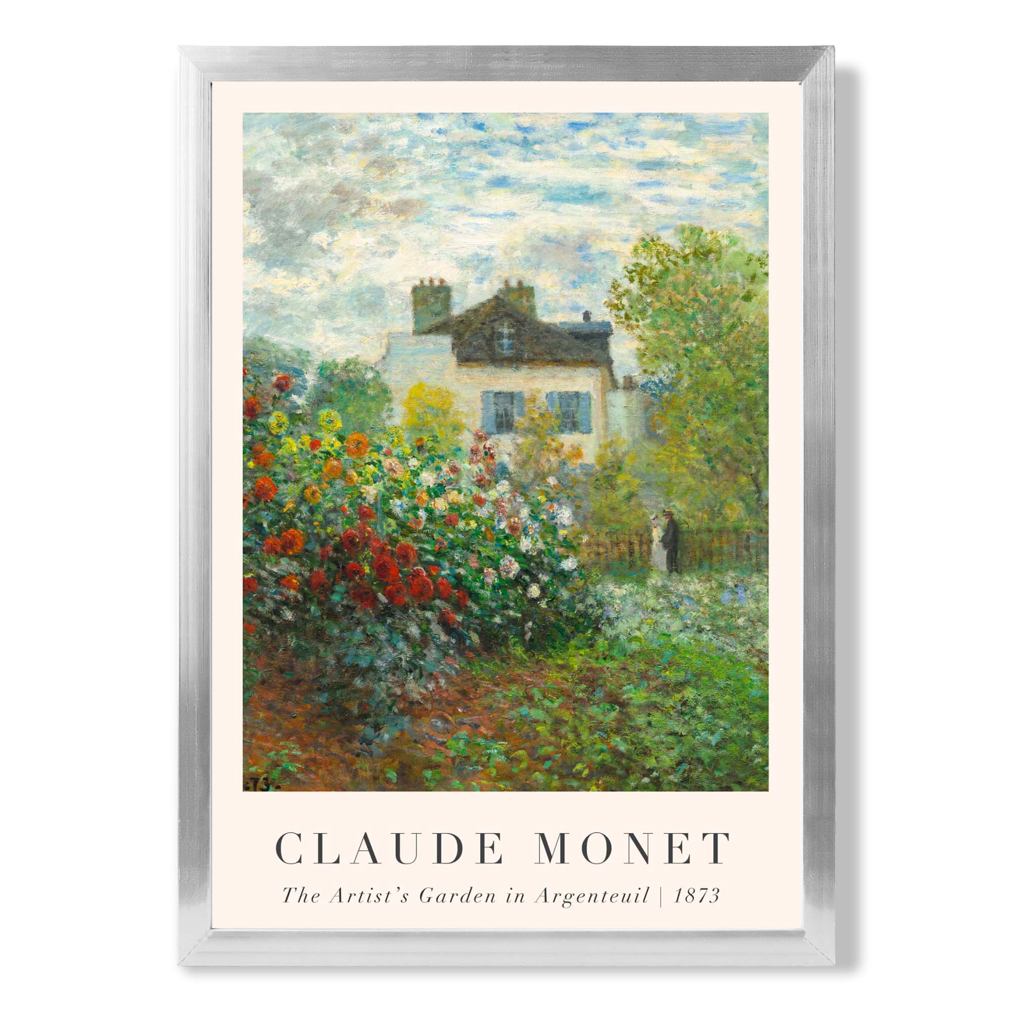 Claude Monet Artist's Garden Argenteuil print in Silver Wooden Frame