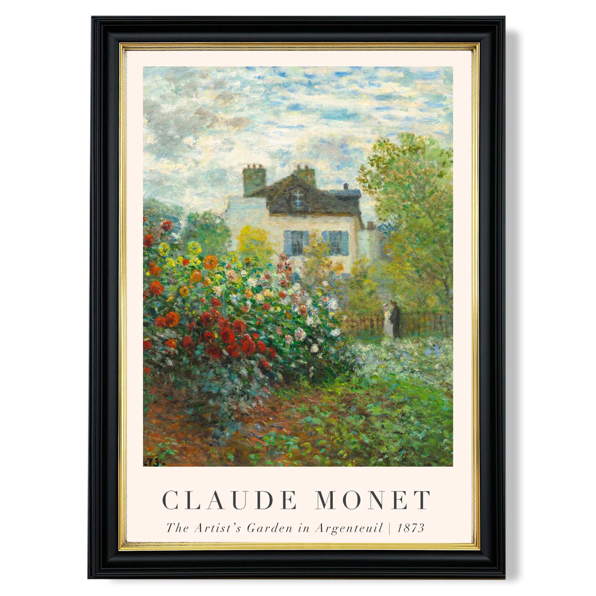 Claude Monet Artist's Garden Argenteuil print in Black and Gold Frame