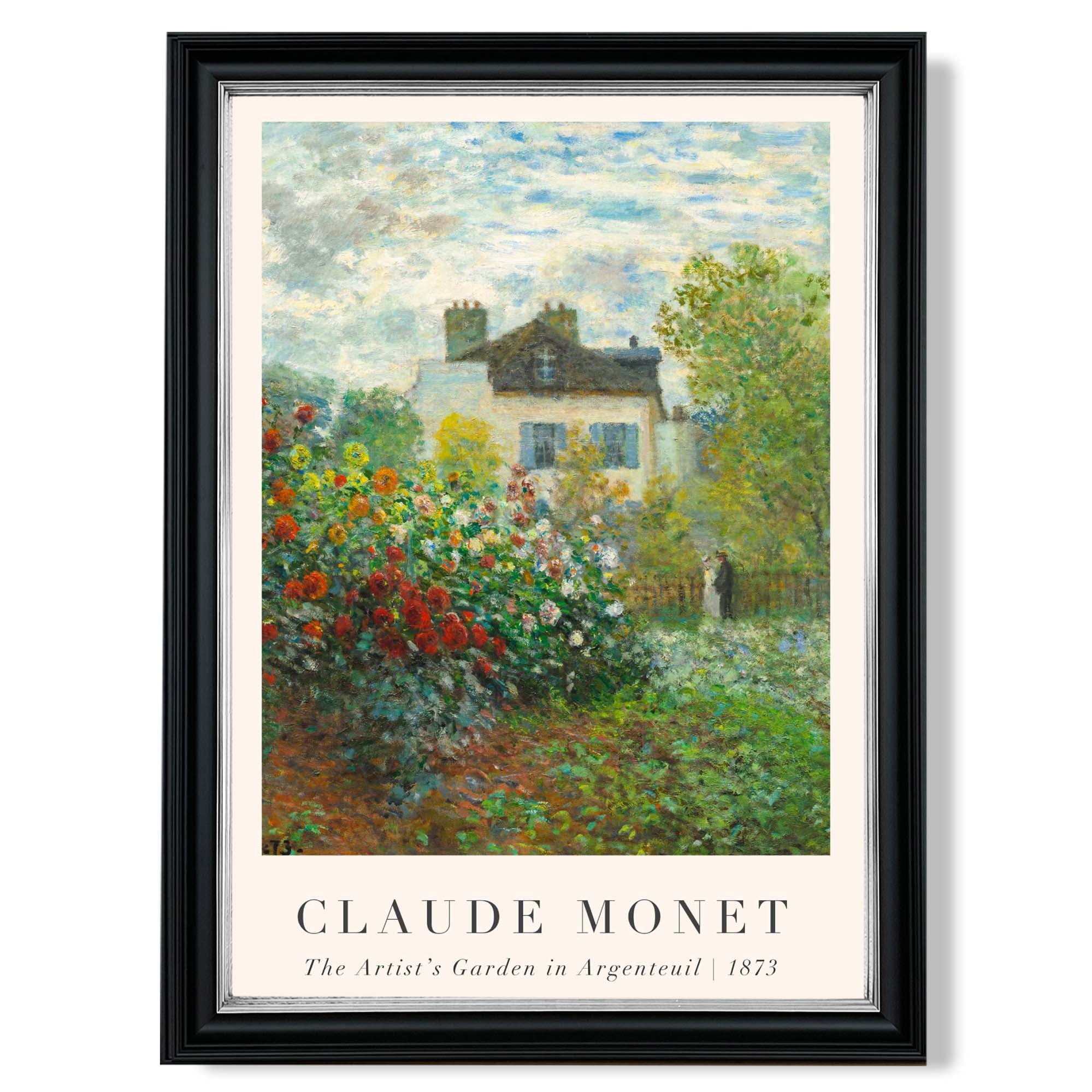 Claude Monet Artist's Garden Argenteuil print in Black and silver Frame