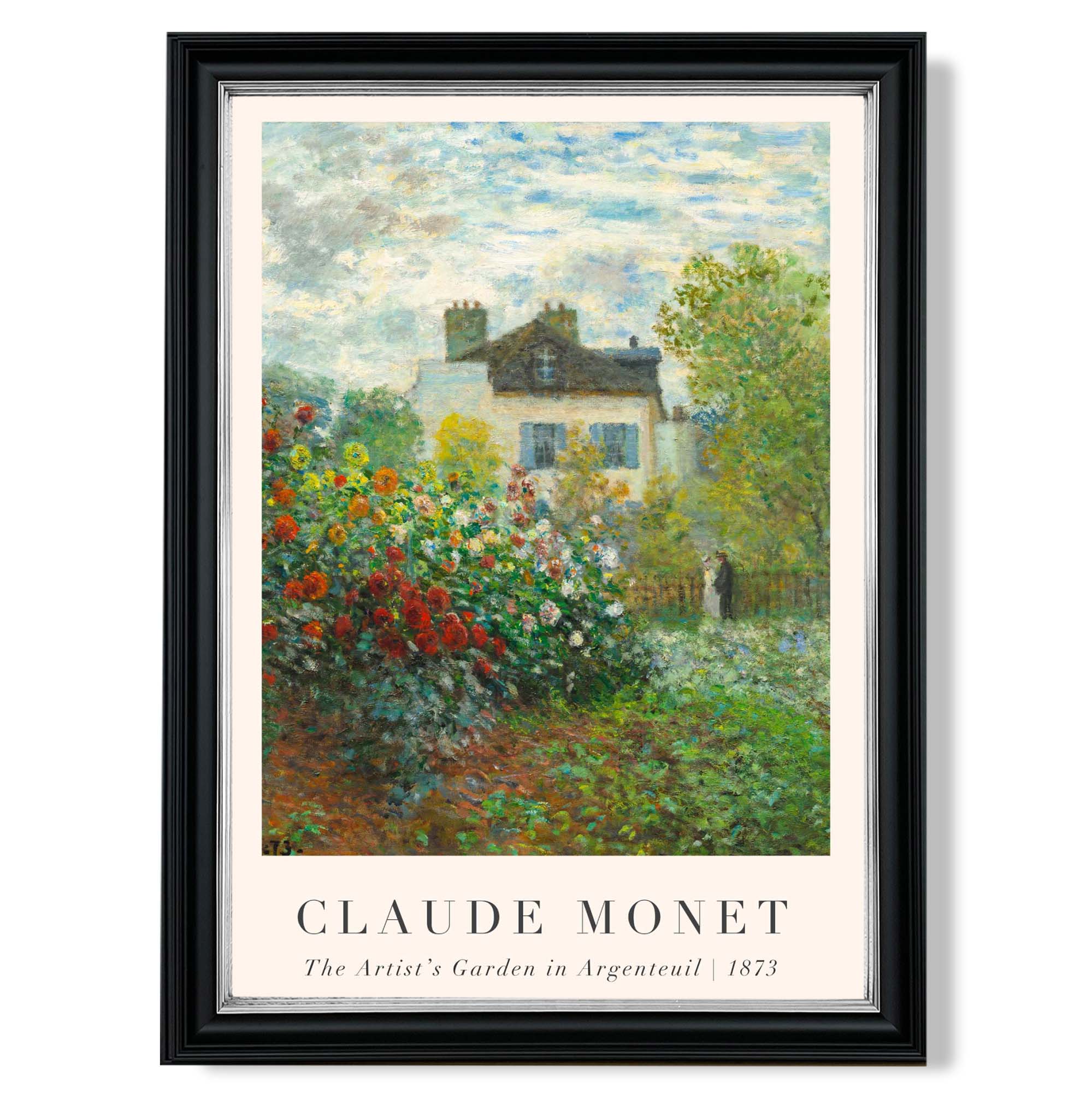 Claude Monet Artist's Garden Argenteuil print in Black and silver Frame