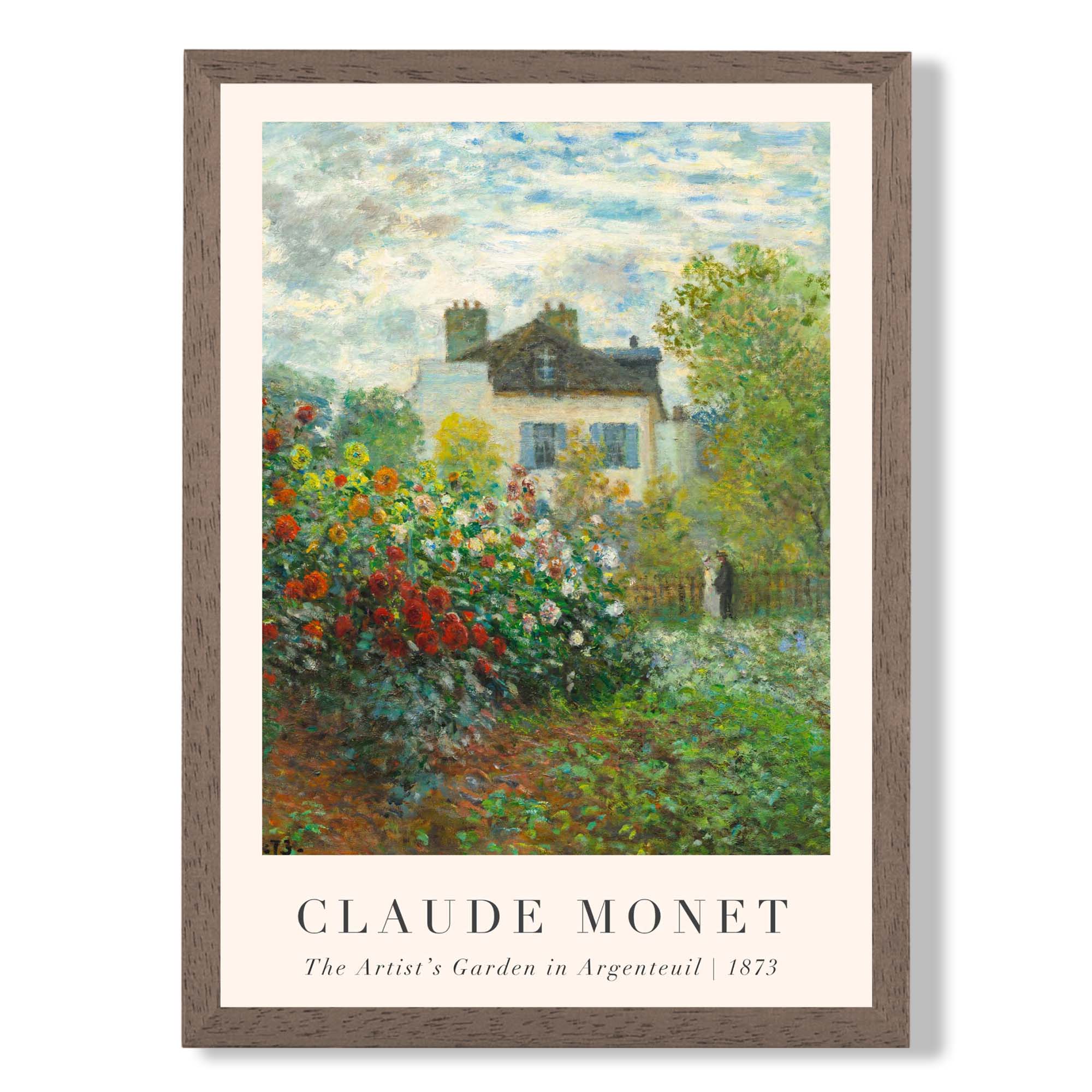 Claude Monet Artist's Garden Argenteuil print in Walnut Wooden Frame