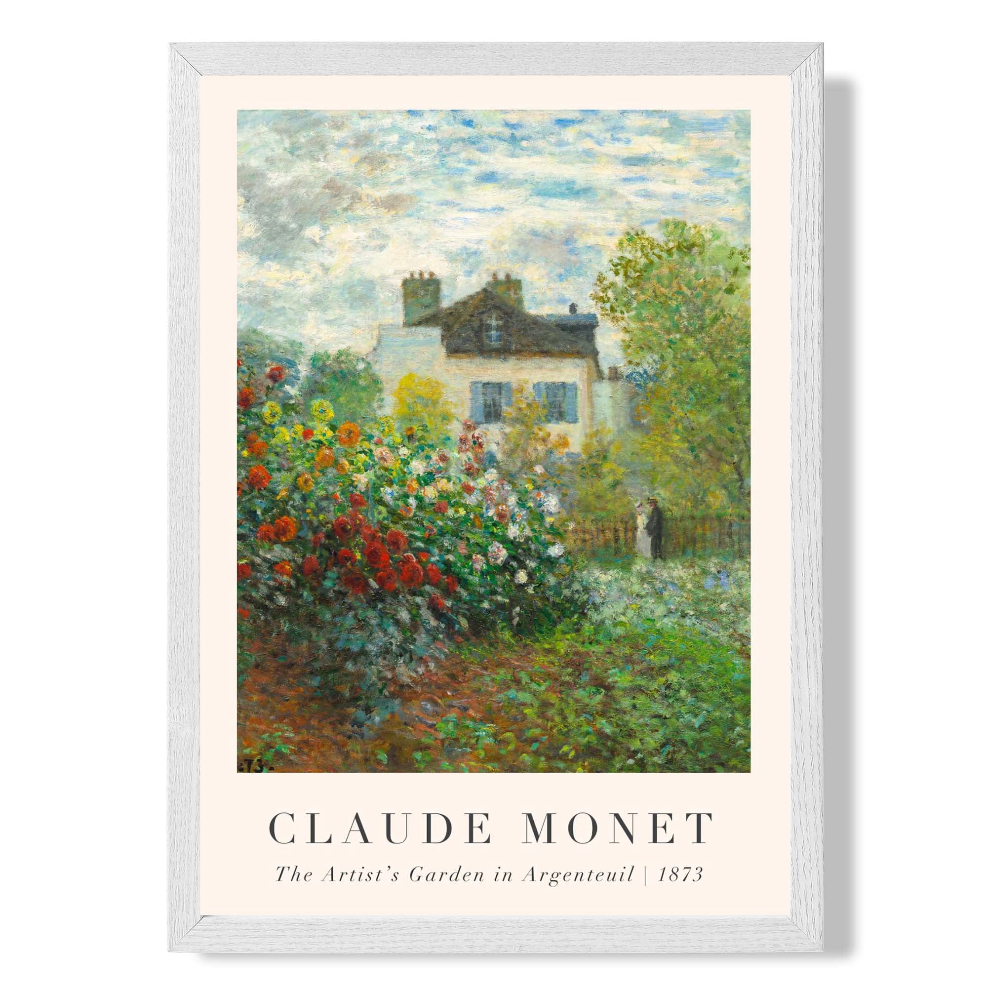 Claude Monet Artist's Garden Argenteuil print in White Wooden Frame