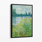 Claude Monet Banks of the Seine Vetheuil Canvas Art Print with Black Float Frame