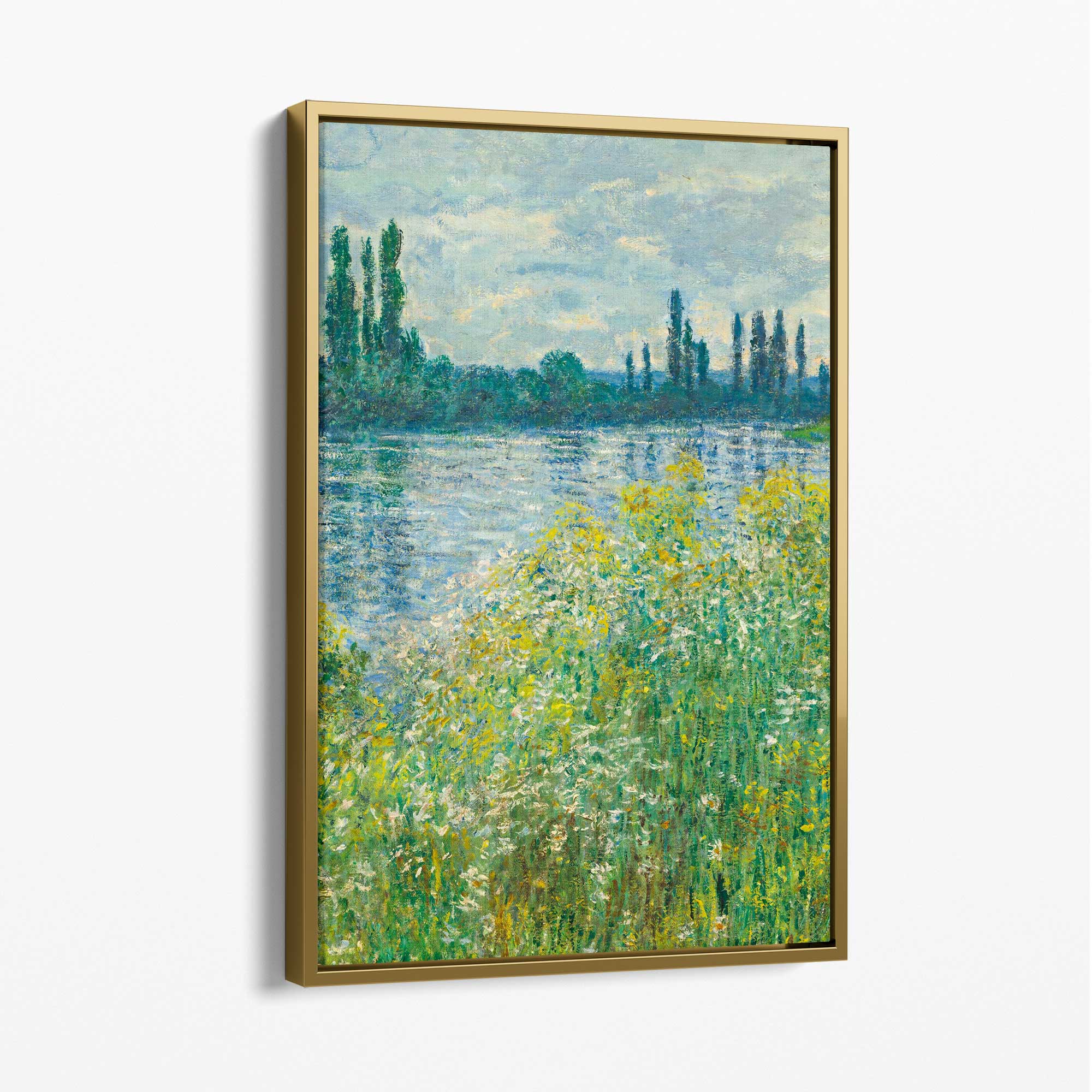 Claude Monet Banks of the Seine Vetheuil Canvas Art Print with Gold Float Frame