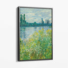 Claude Monet Banks of the Seine Vetheuil Canvas Art Print with Grey Float Frame