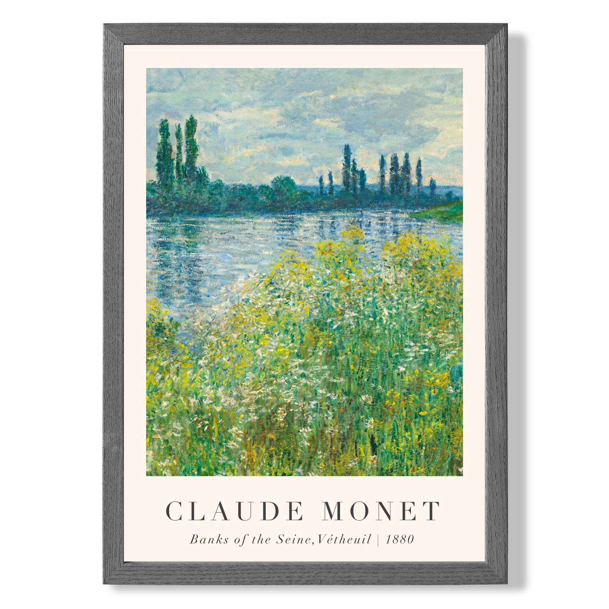 Claude Monet Banks of the Seine Vetheuil print in Dark Grey Wooden Frame