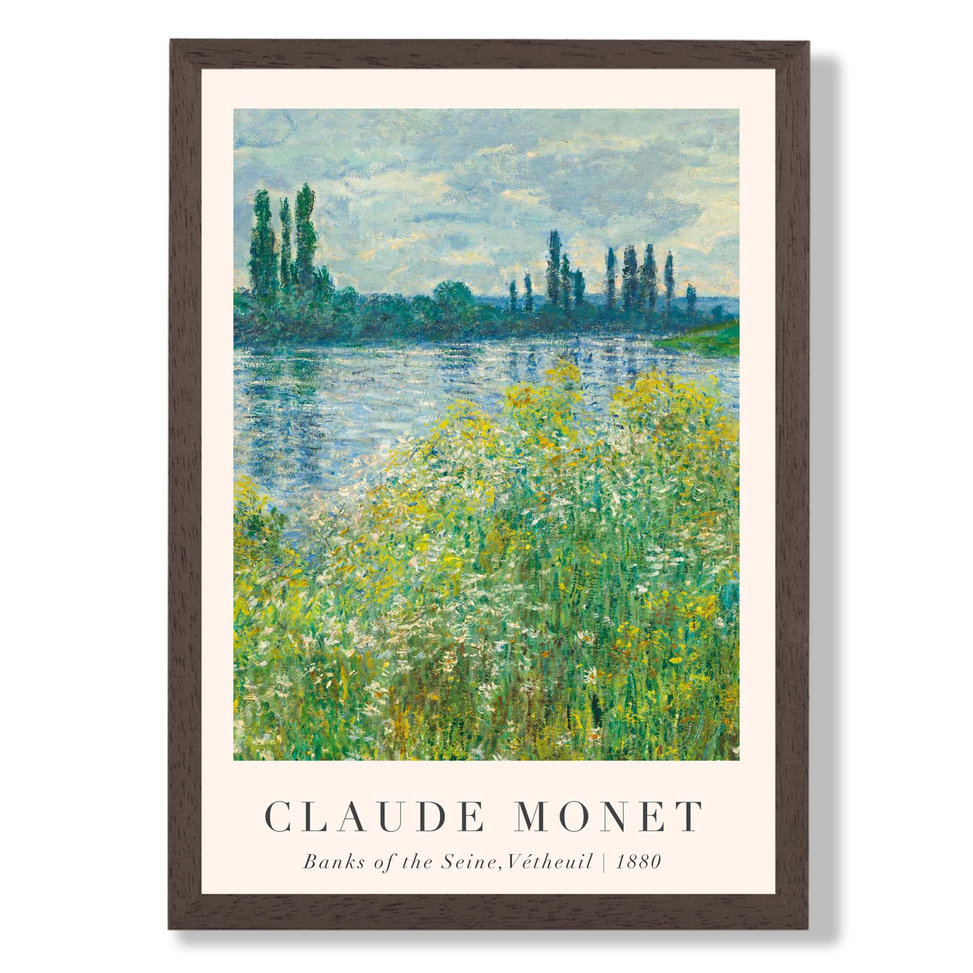 Claude Monet Banks of the Seine Vetheuil print in Dark Wooden Frame