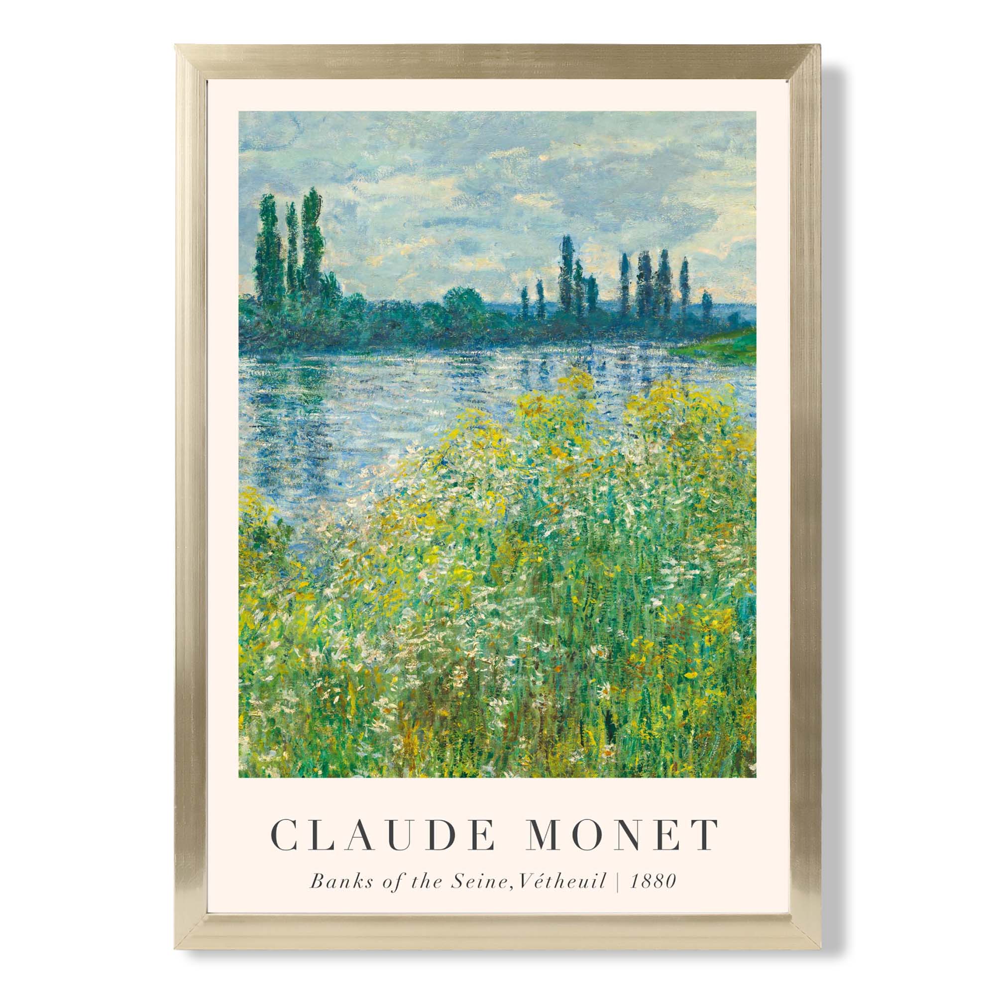 Claude Monet Banks of the Seine Vetheuil print in Gold Wooden Frame
