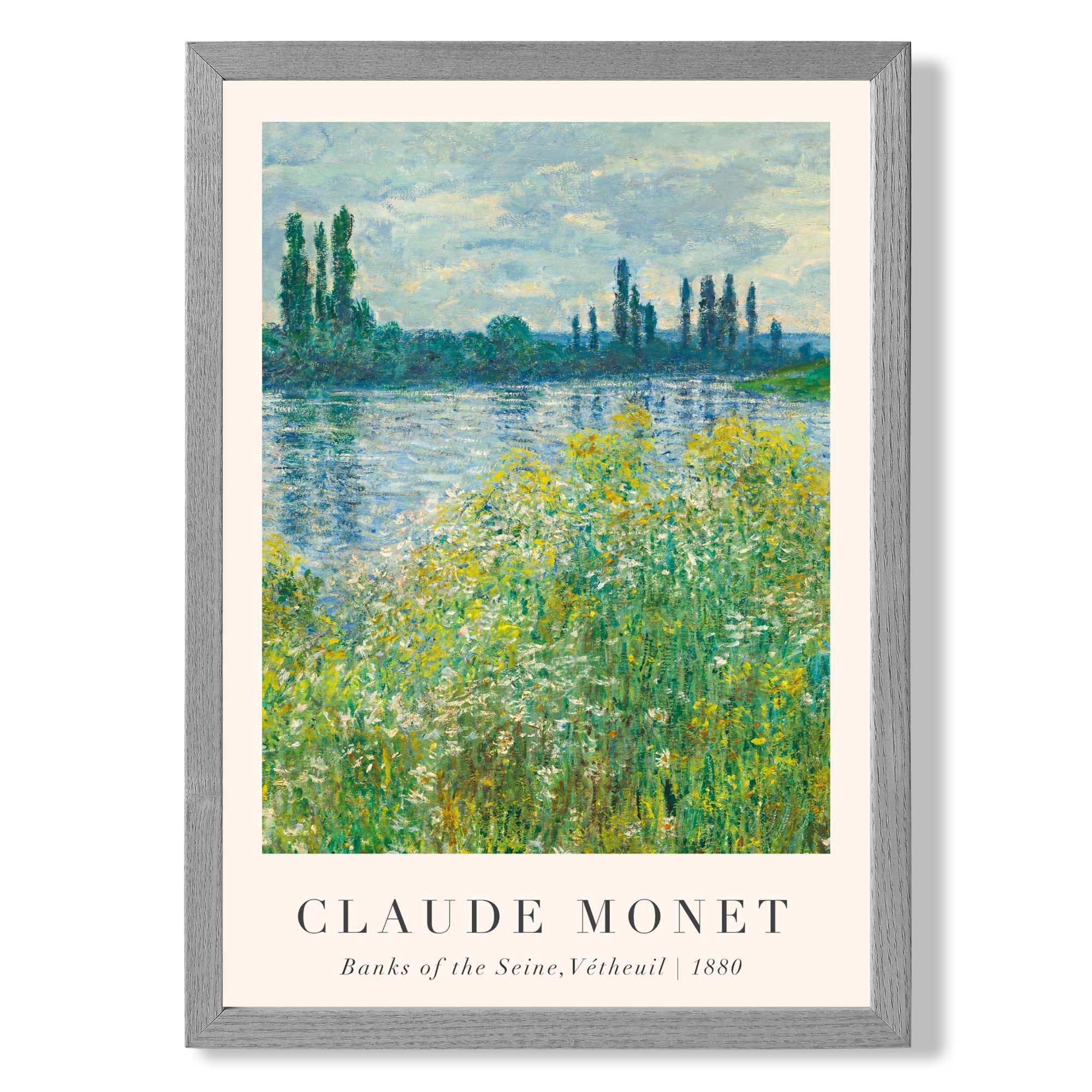 Claude Monet Banks of the Seine Vetheuil print in Light Grey Wooden Frame