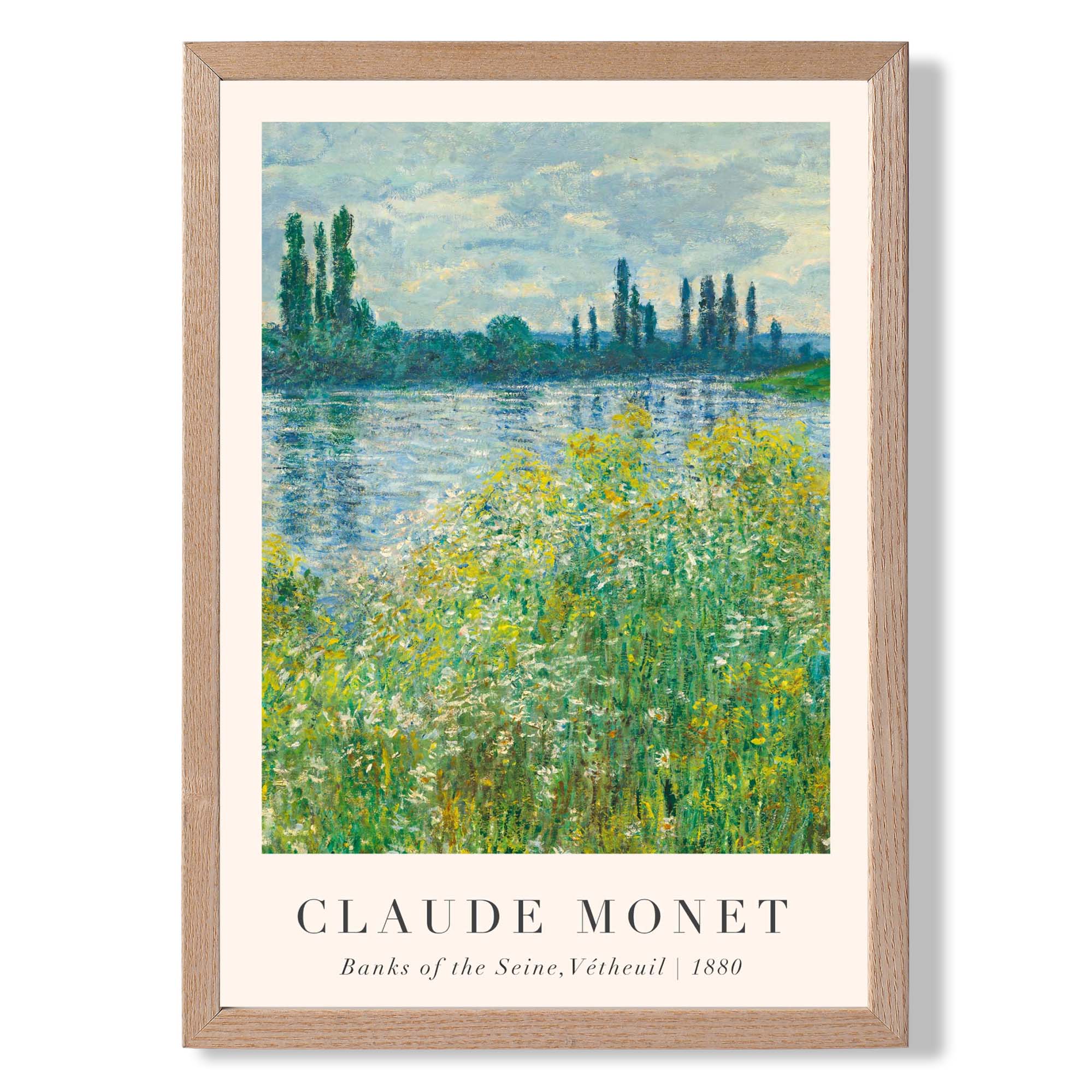 Claude Monet Banks of the Seine Vetheuil print in Light Oak Wooden Frame