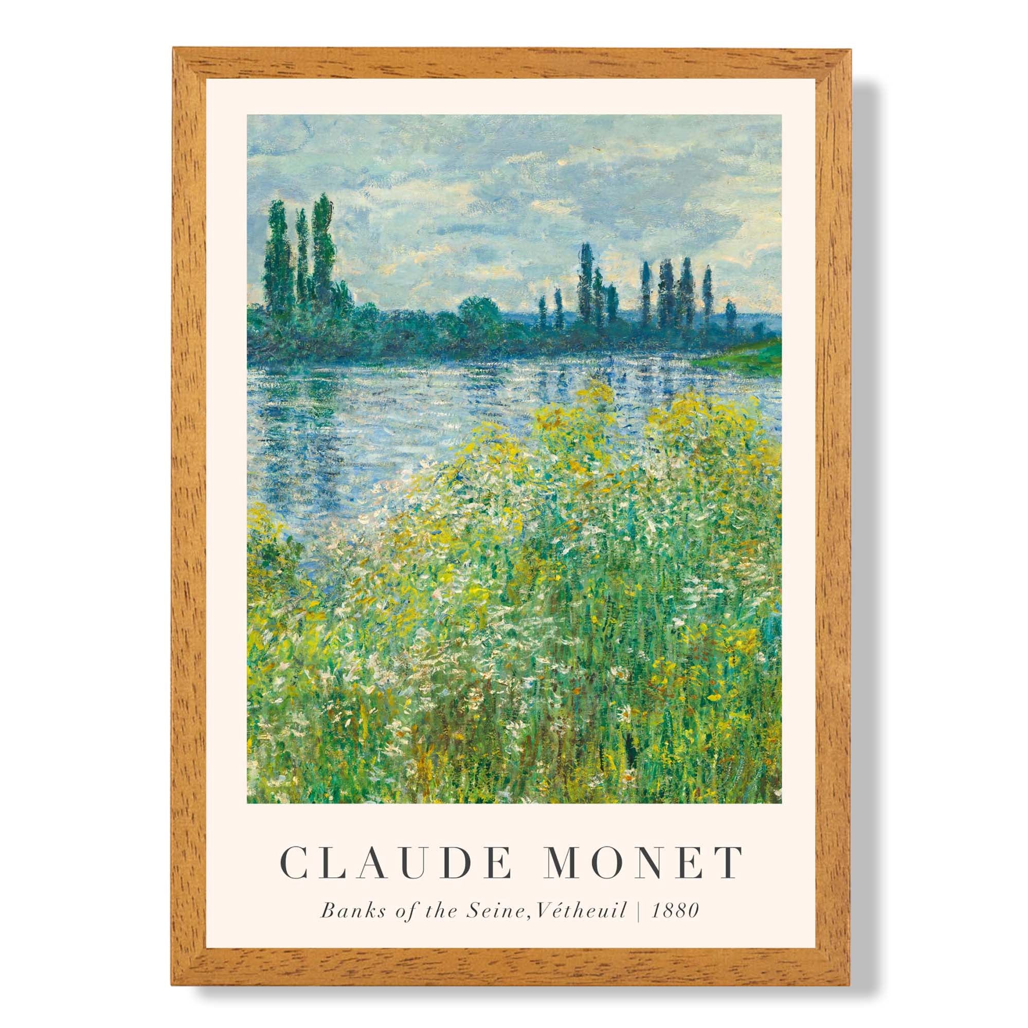 Claude Monet Banks of the Seine Vetheuil print in Oak Wooden Frame