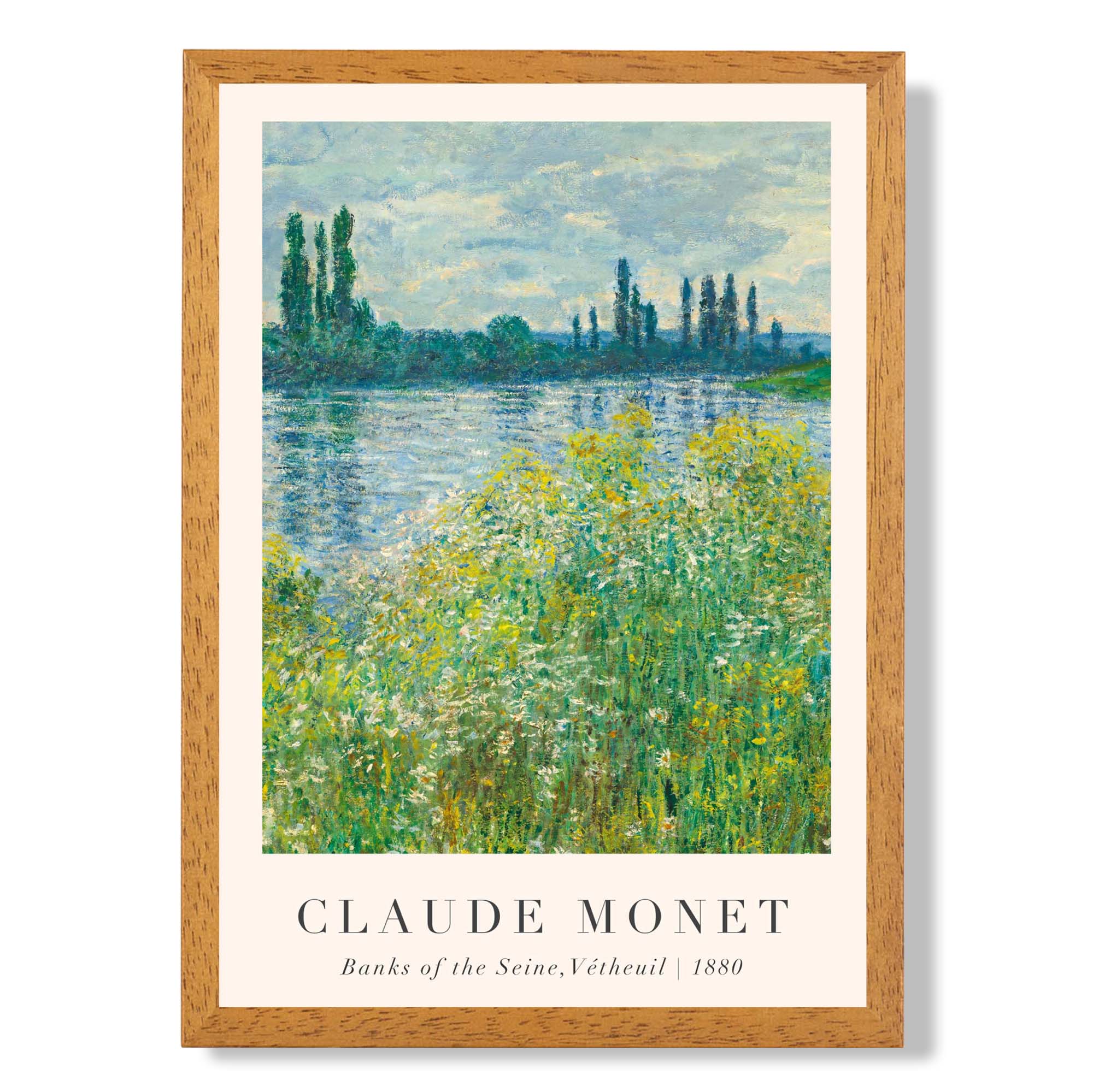 Claude Monet Banks of the Seine Vetheuil print in Oak Wooden Frame