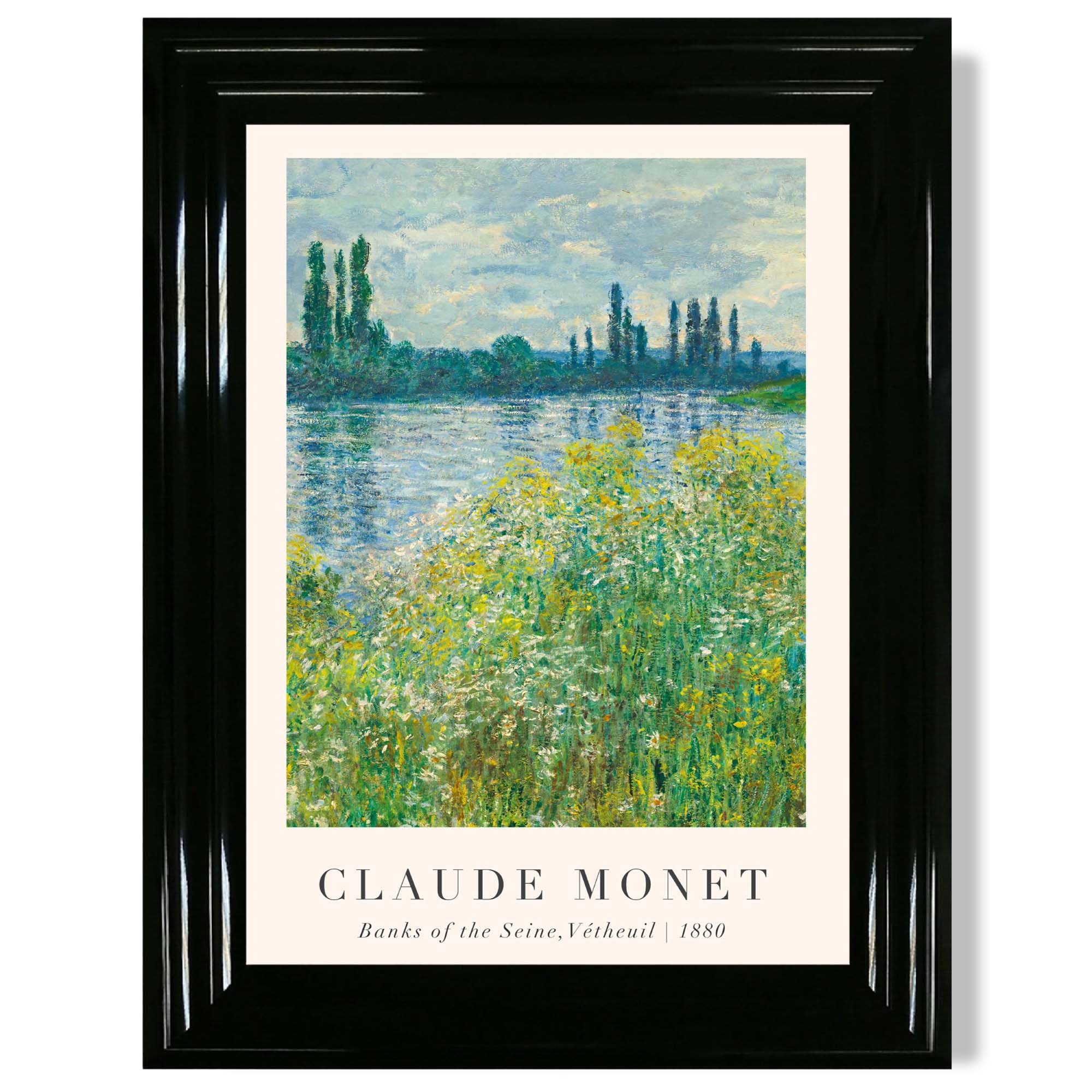 Claude Monet Banks of the Seine Vetheuil print in Black Glossy Frame