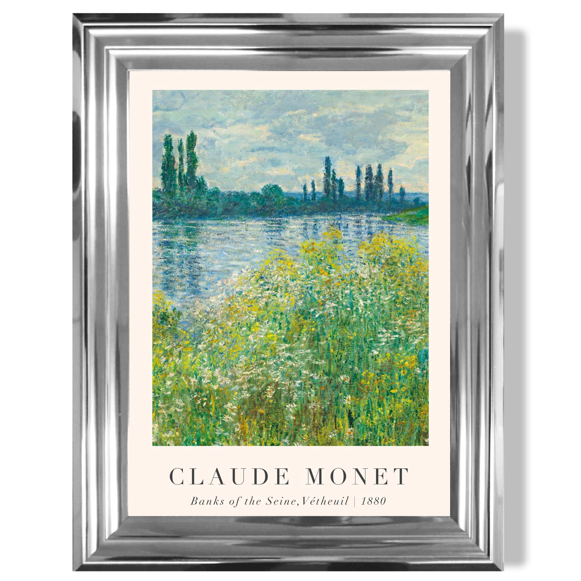 Claude Monet Banks of the Seine Vetheuil print in Chrome Glossy Frame