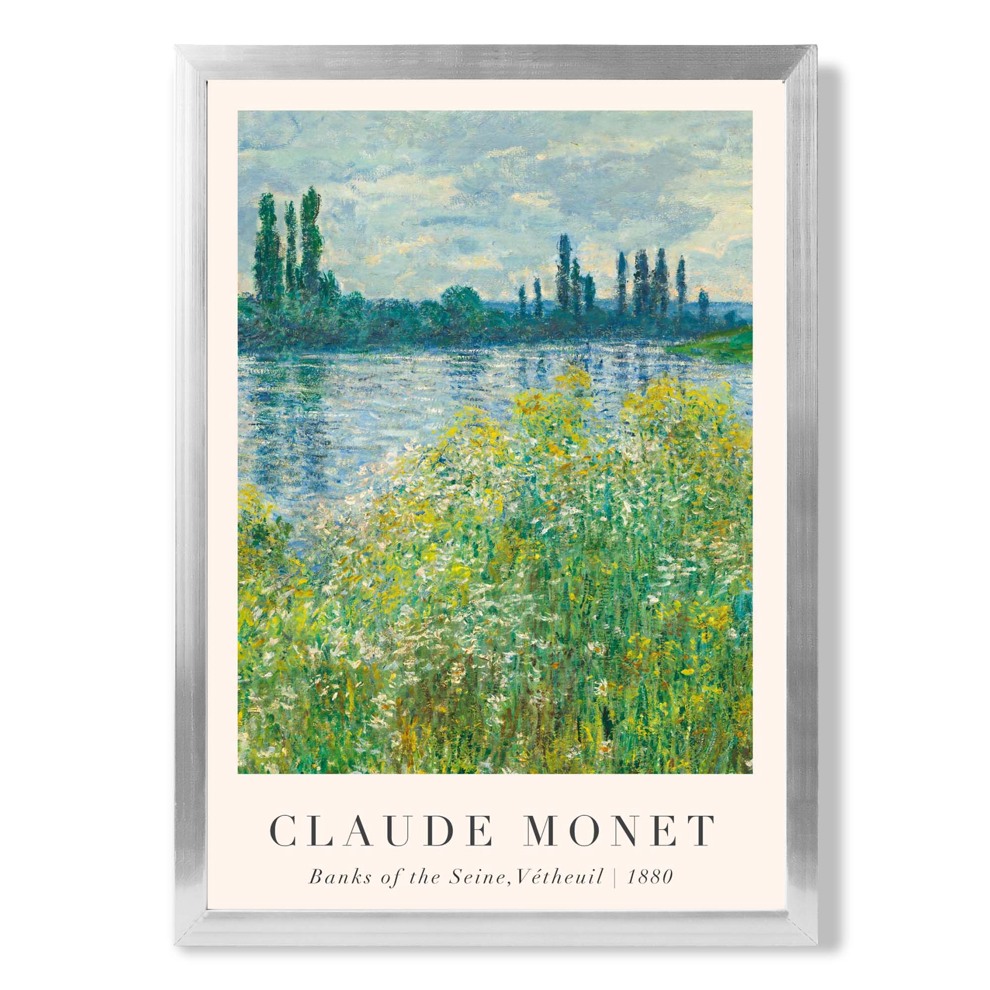 Claude Monet Banks of the Seine Vetheuil print in Silver Wooden Frame