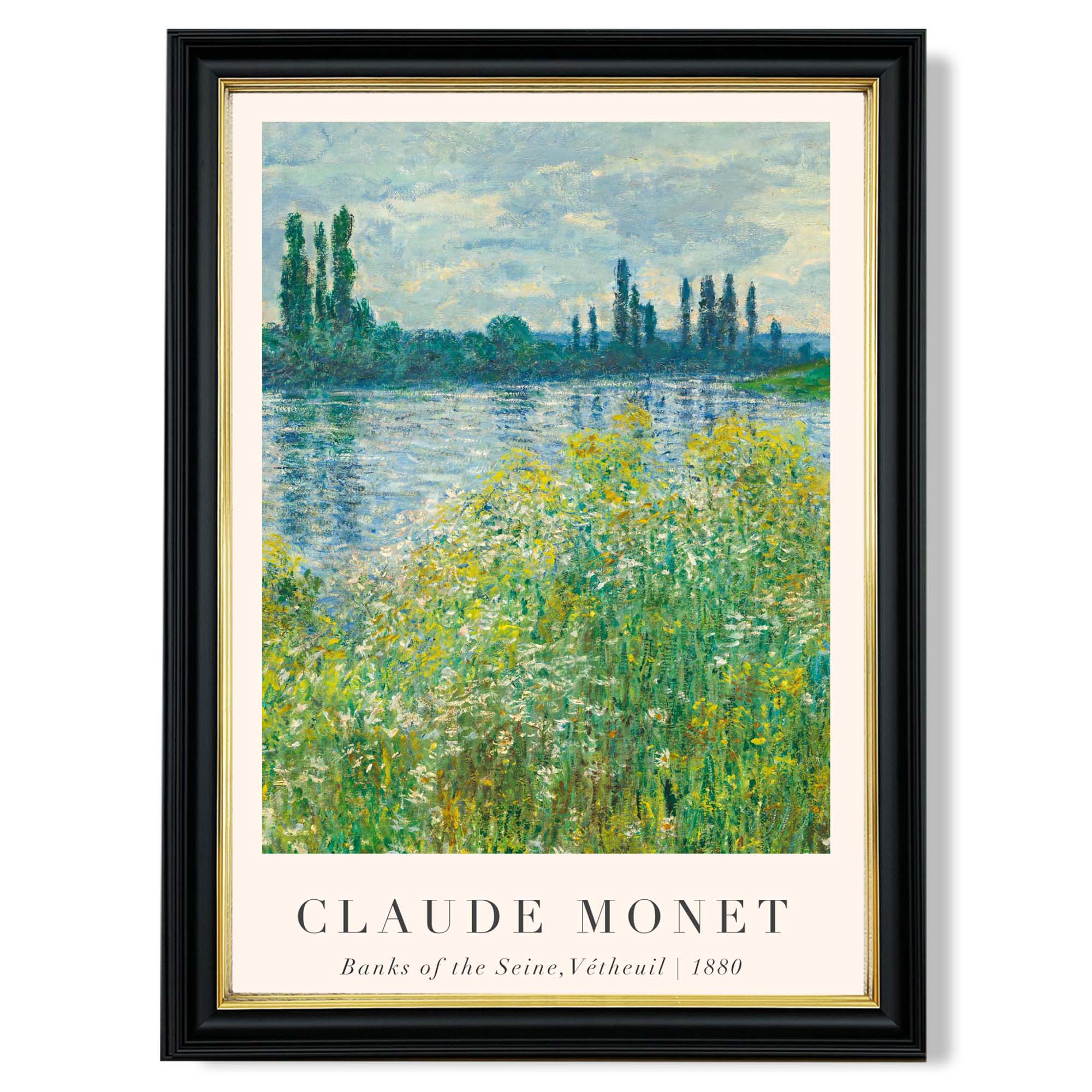 Claude Monet Banks of the Seine Vetheuil print in Black and Gold Frame