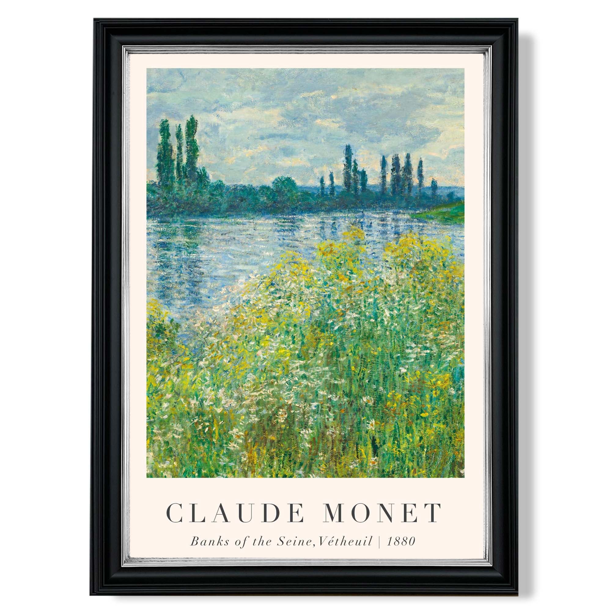 Claude Monet Banks of the Seine Vetheuil print in Black and silver Frame