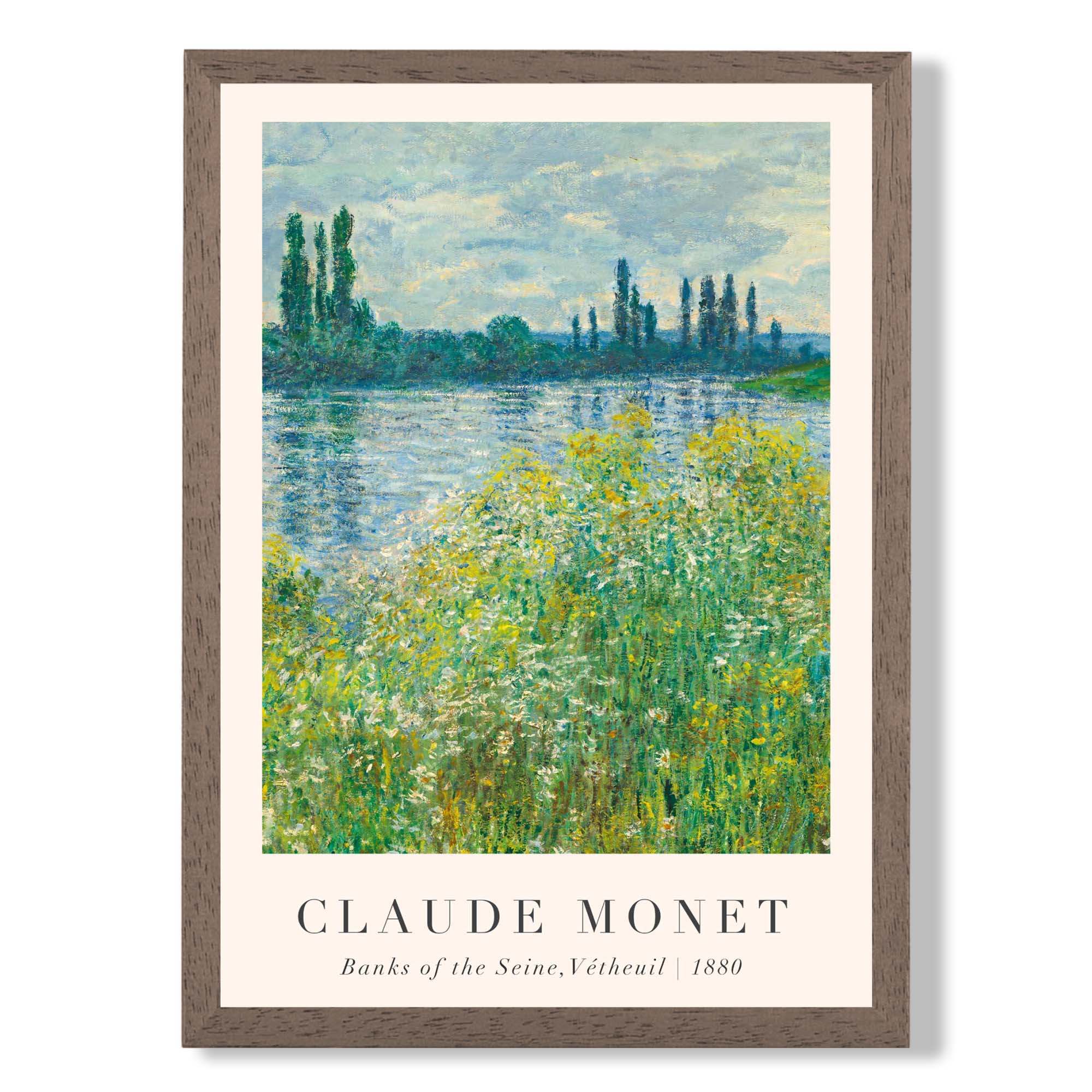 Claude Monet Banks of the Seine Vetheuil print in Walnut Wooden Frame