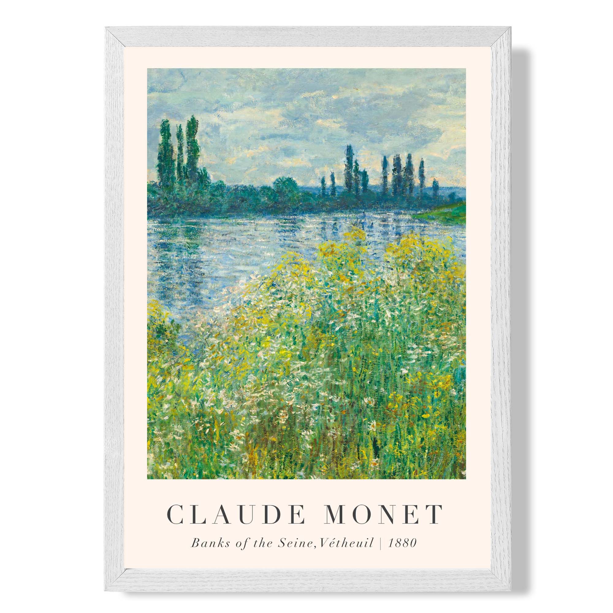 Claude Monet Banks of the Seine Vetheuil print in White Wooden Frame