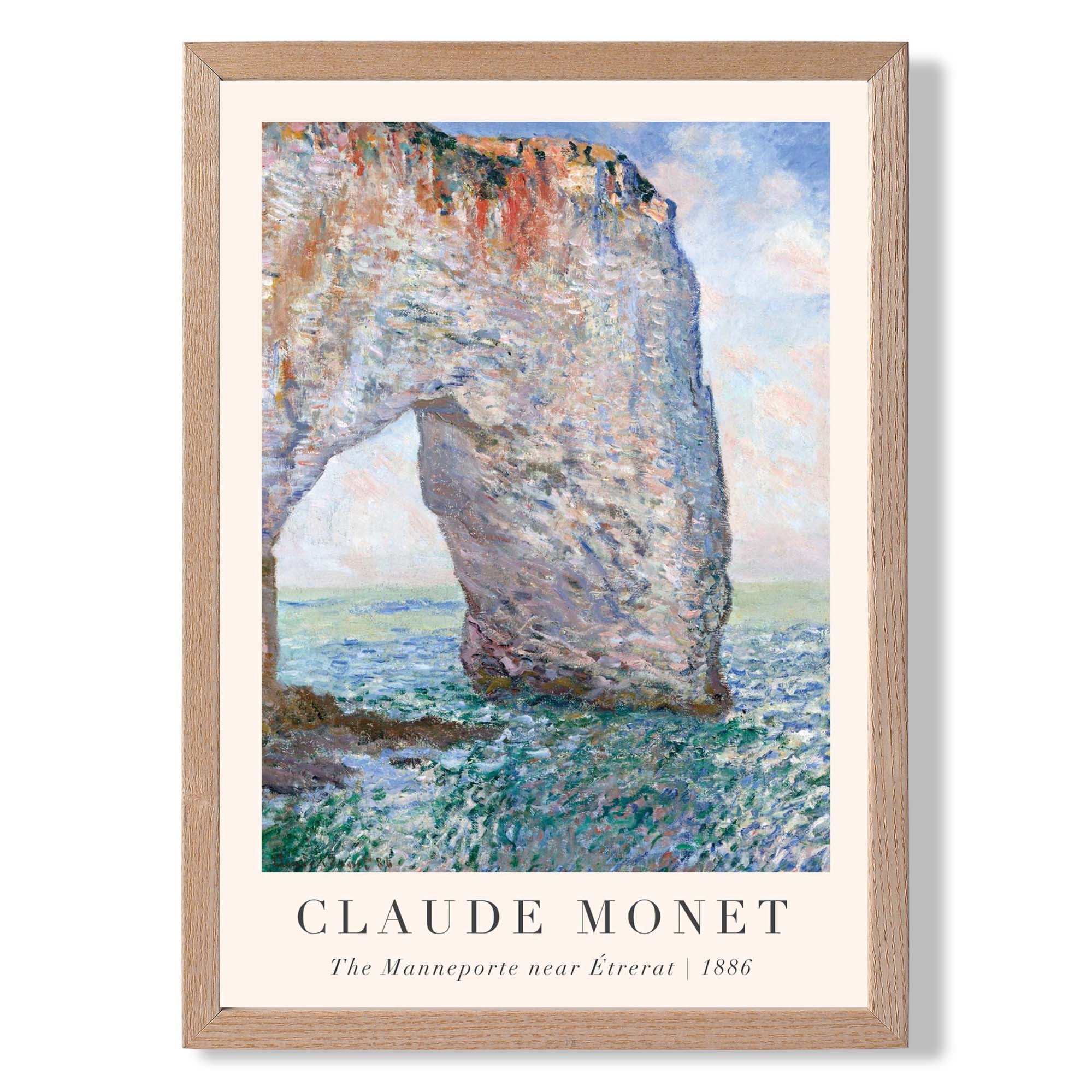 Claude Monet The Manneporte near Etrerat print in Light Oak Wooden Frame