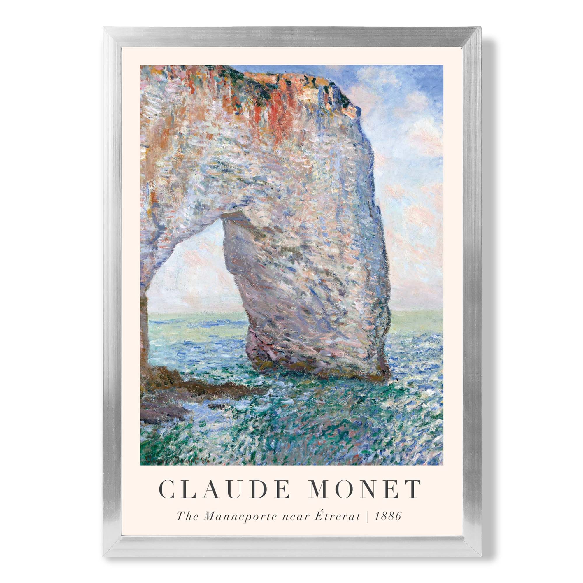 Claude Monet The Manneporte near Etrerat print in Silver Wooden Frame