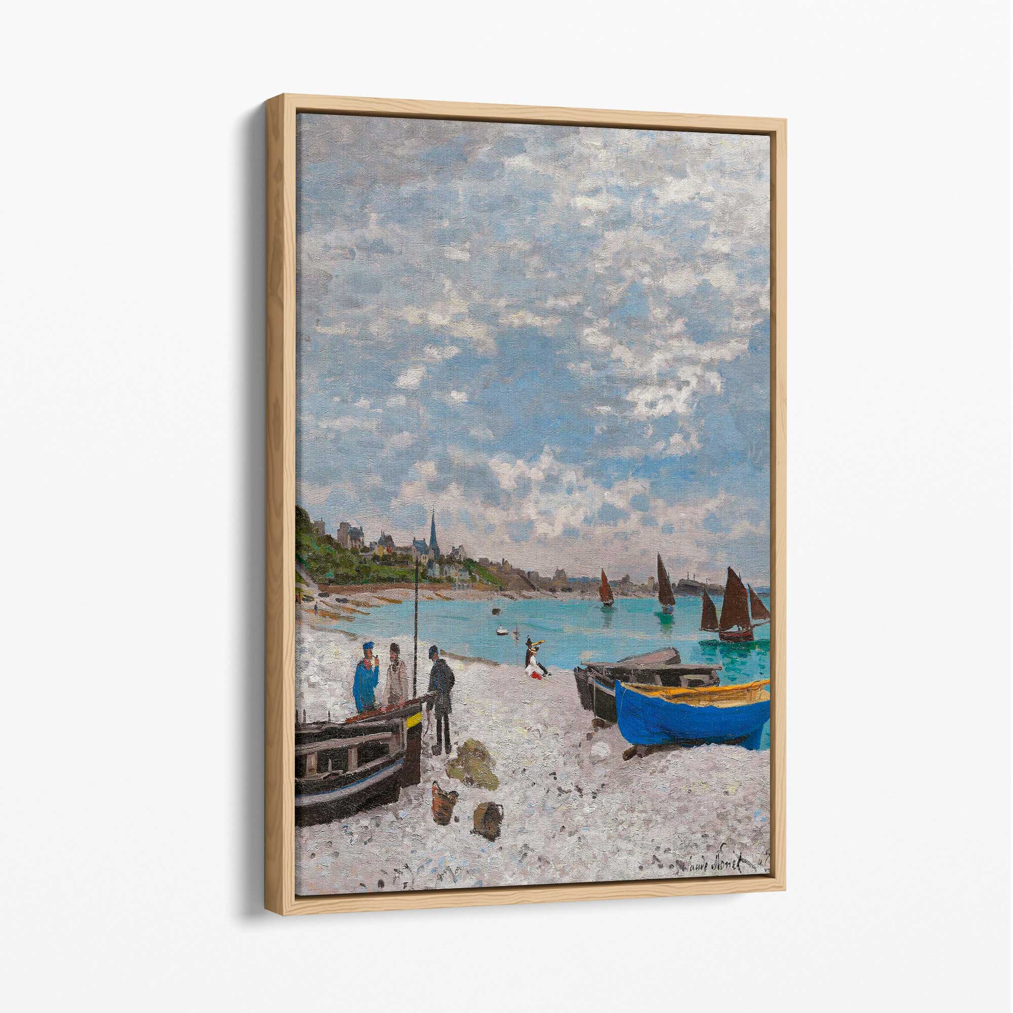 Claude Monet The Beach at Sainte-Adresse Canvas Art Print with Oak Float Frame