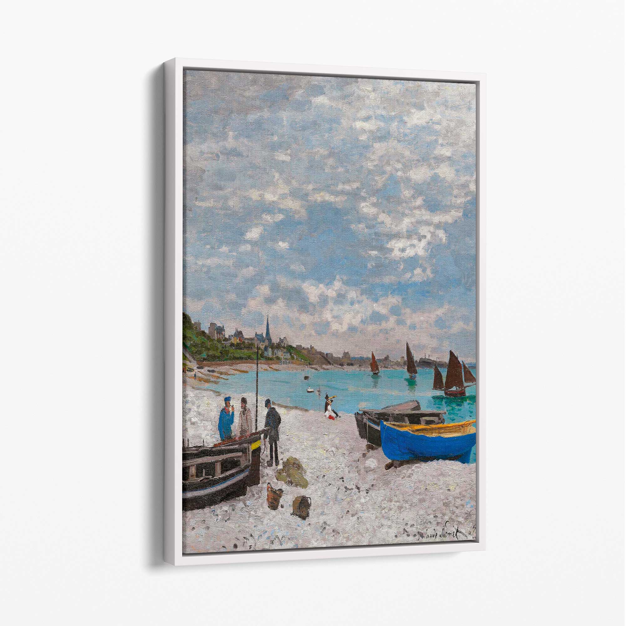 Claude Monet The Beach at Sainte-Adresse Canvas Art Print with White Float Frame