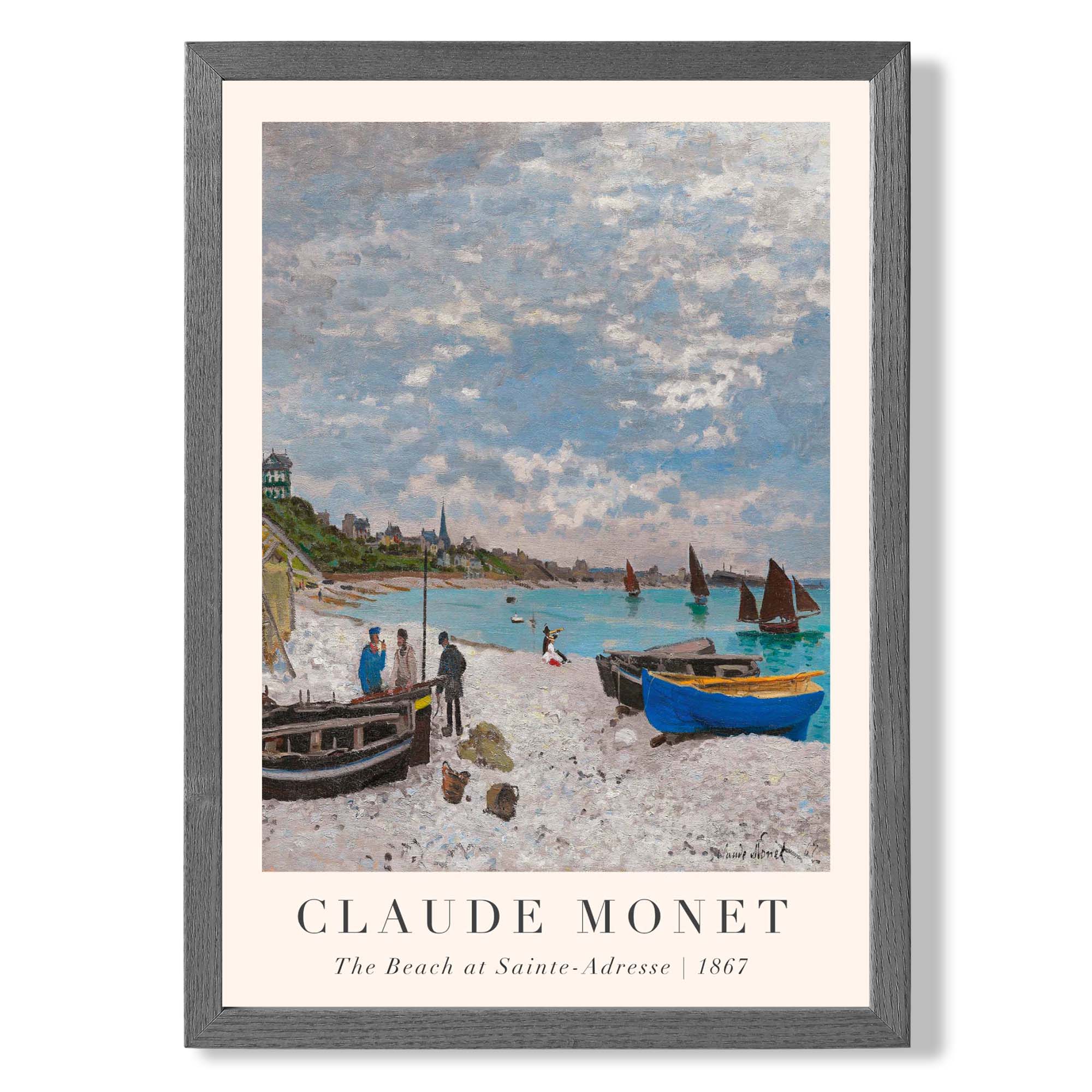 Claude Monet The Beach at Sainte-Adresse print in Dark Grey Wooden Frame