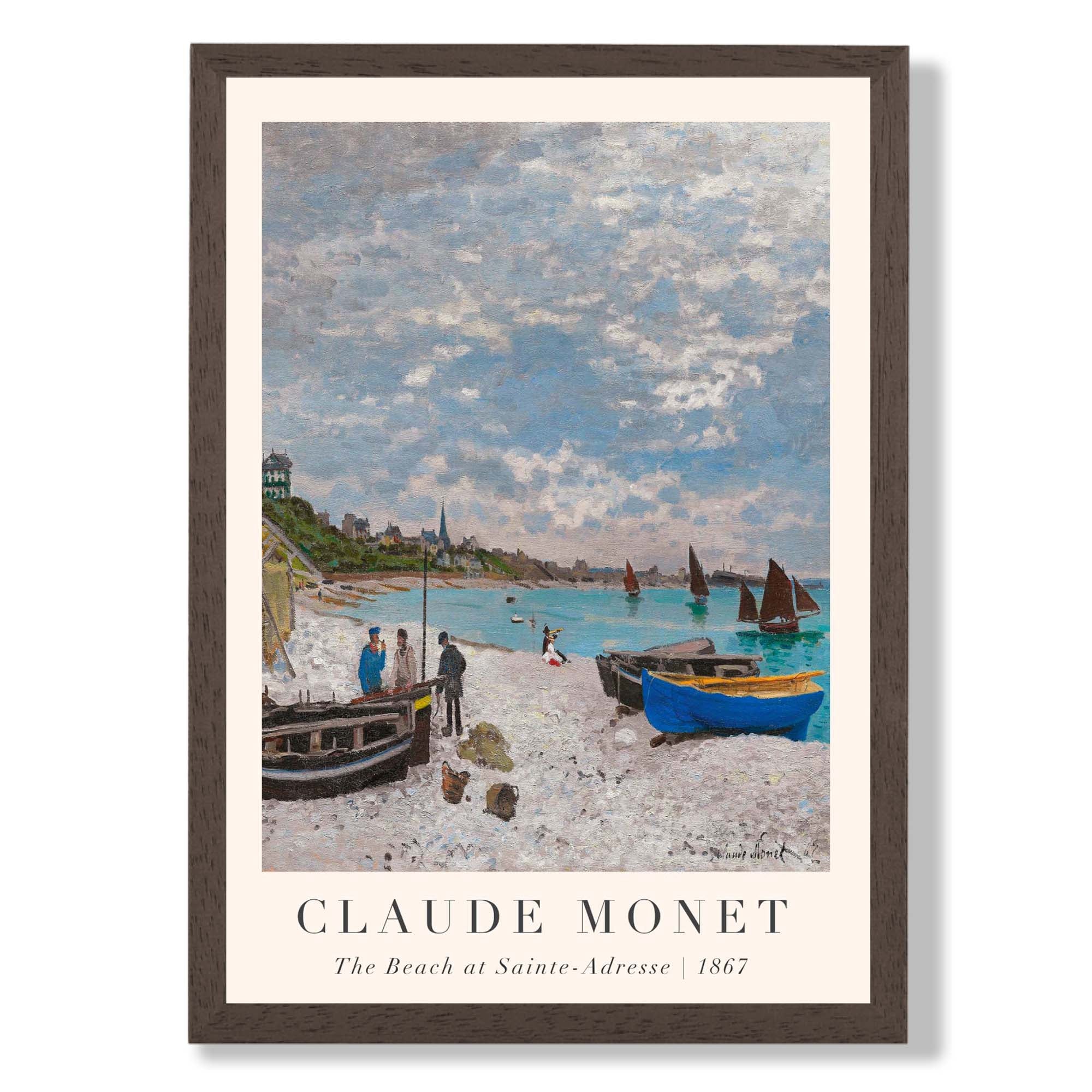 Claude Monet The Beach at Sainte-Adresse print in Dark Wooden Frame
