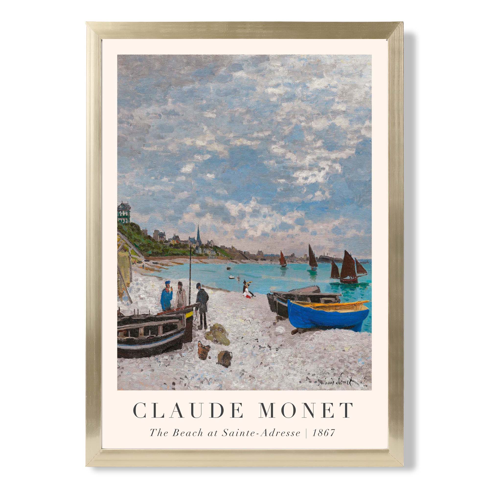 Claude Monet The Beach at Sainte-Adresse print in Gold Wooden Frame
