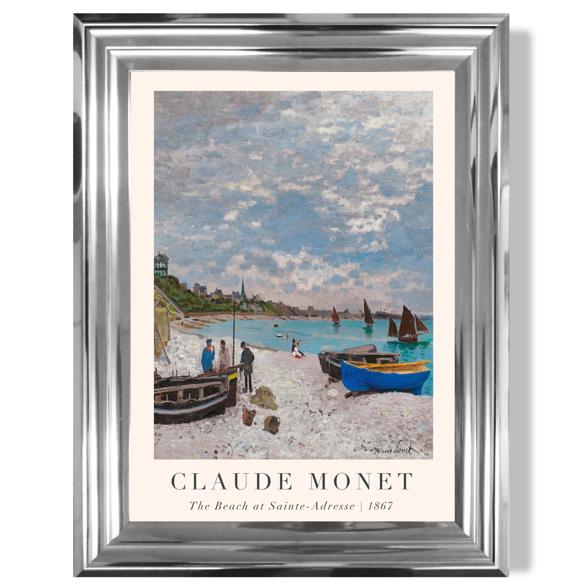Claude Monet The Beach at Sainte-Adresse print in Chrome Glossy Frame